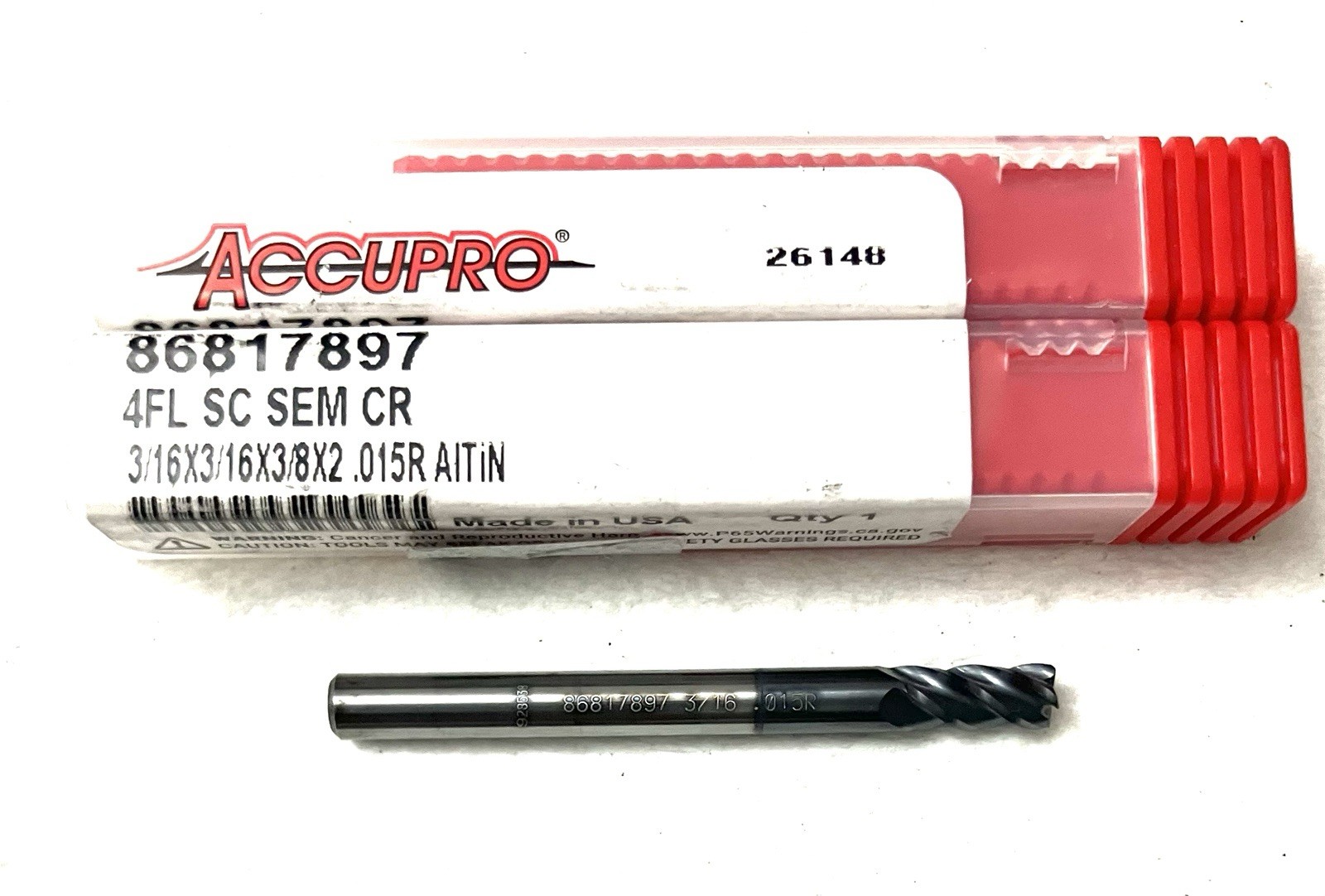 5PC Accupro 3/16″ 4FL Corner Radius End Mill .015R Carbide AlTiN 86817897 NEW