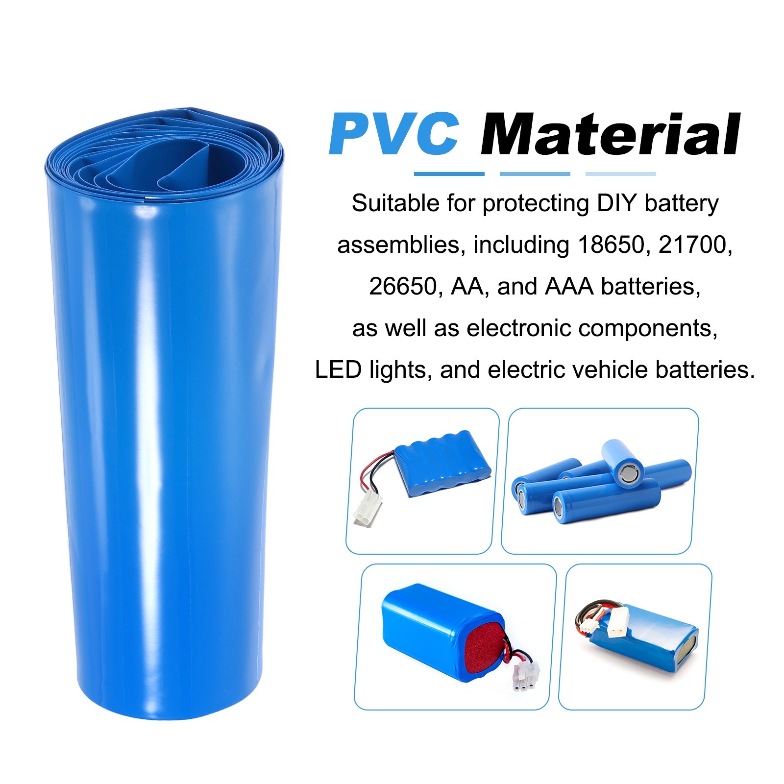 PVC Heat Shrink Wrap Tube 150mm/5.9″ Flat Width 9.9ft Length Battery Wrap Blue