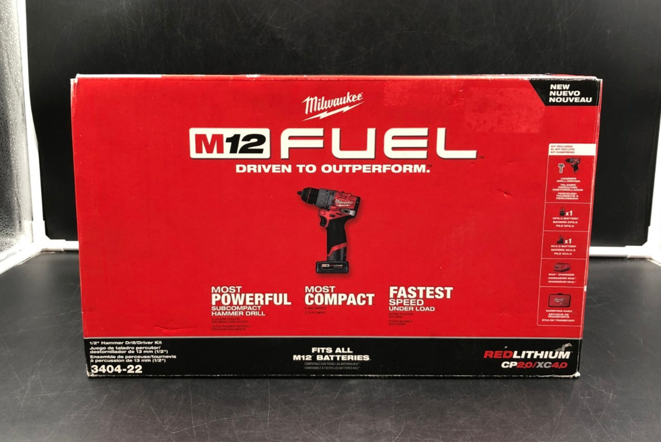 Milwaukee 3404-22 M12 Fuel 1/2″ Hammer Drill/Driver Kit – NEW OPEN BOX