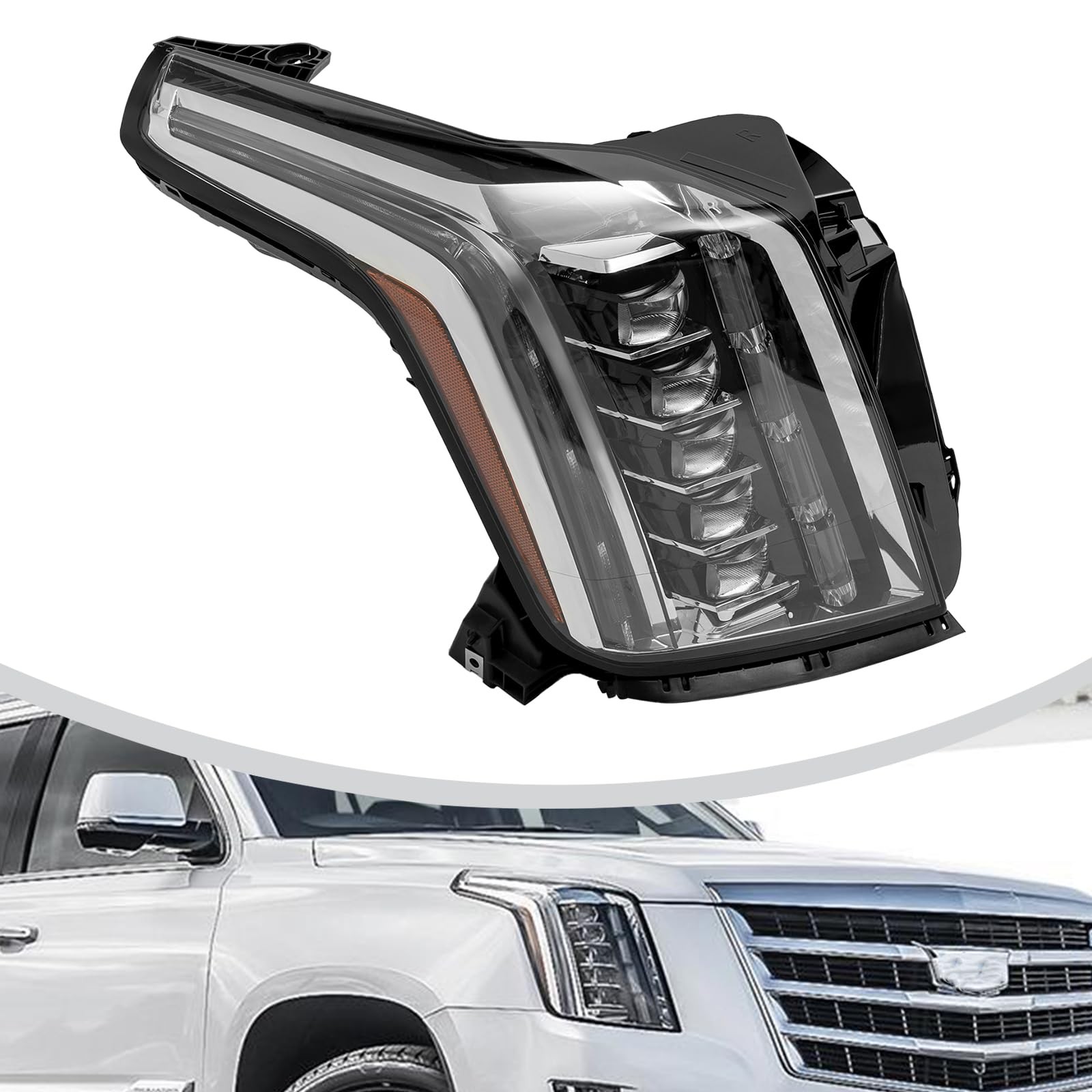 For 2015-2020 Cadillac Escalade Right LED DRL Headlight Assembly Black 84580183