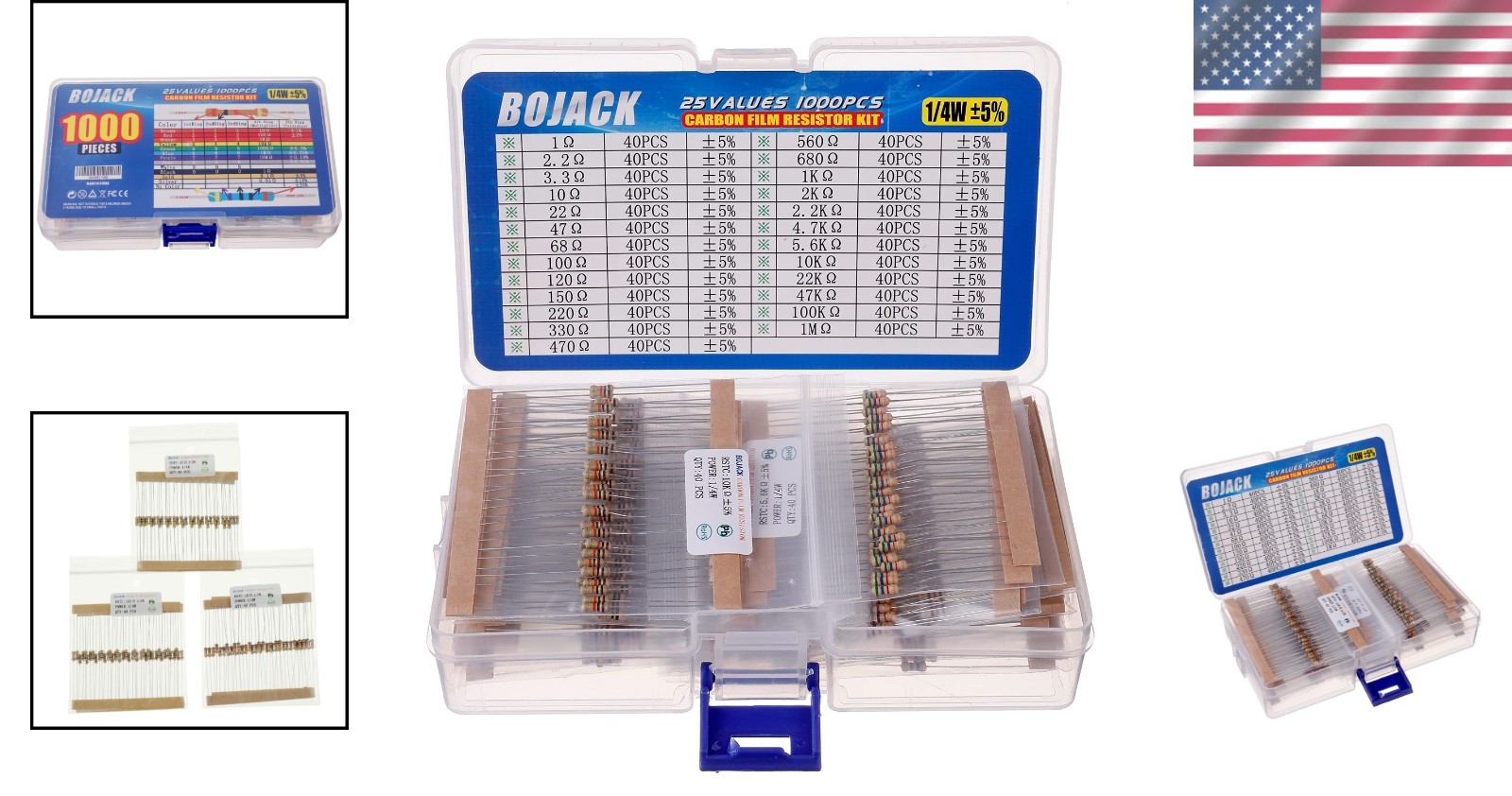 Complete 1000 Pcs 25 Value Resistor Assortment 1 Ohm 1/4W for Arduino Projects