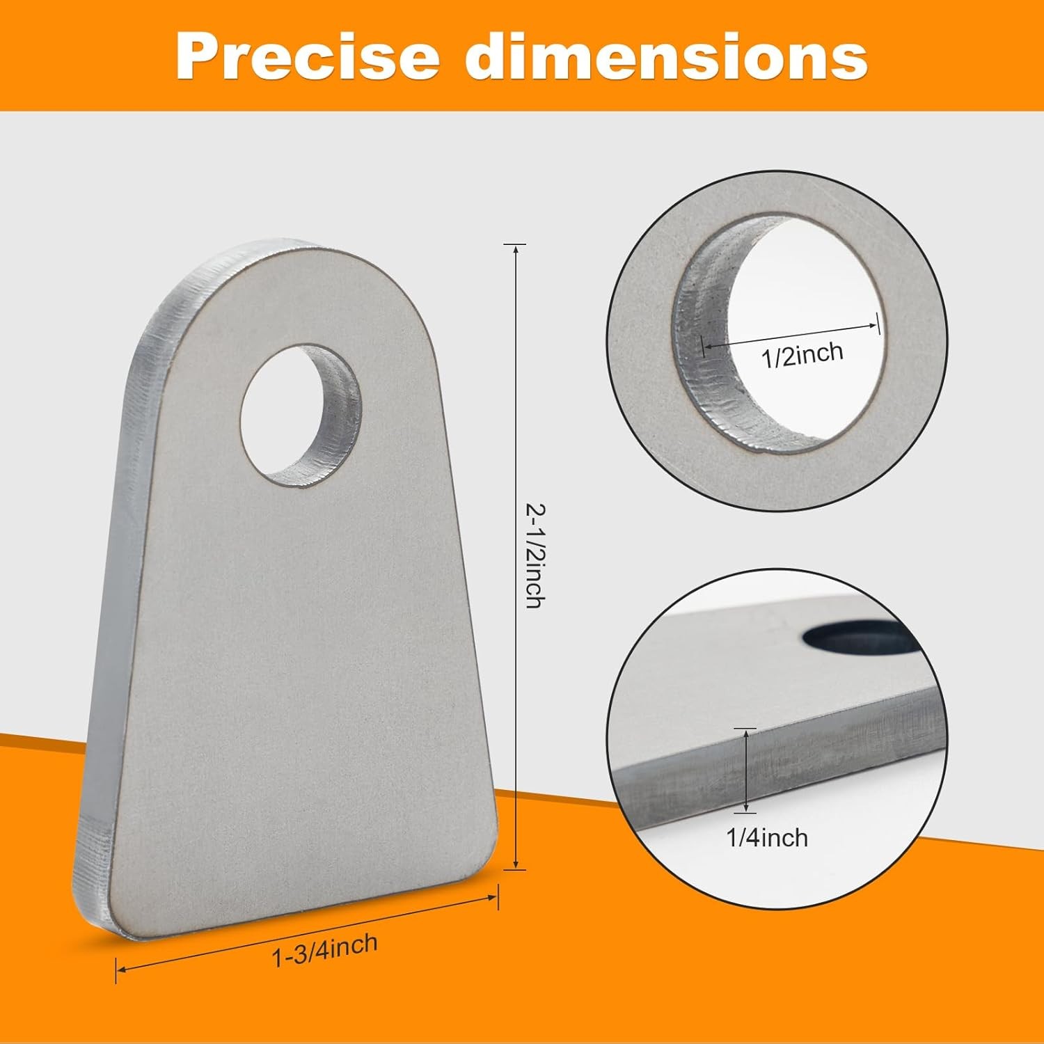 Weld Tabs, 1/2″ Hole Tabs, shock mount Tab, tabs 1/4 thick 4 pcs 4 Pcs Silver