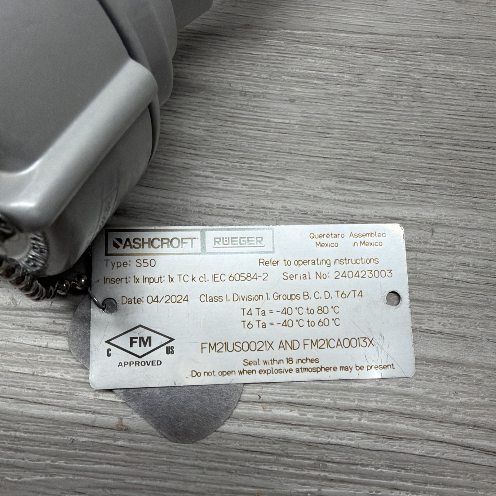 Ashcroft S50DRKN111F2-XB-H6R3-F3PTN=40LN=497 S50 RTD Thermocouple -200 To 1200C