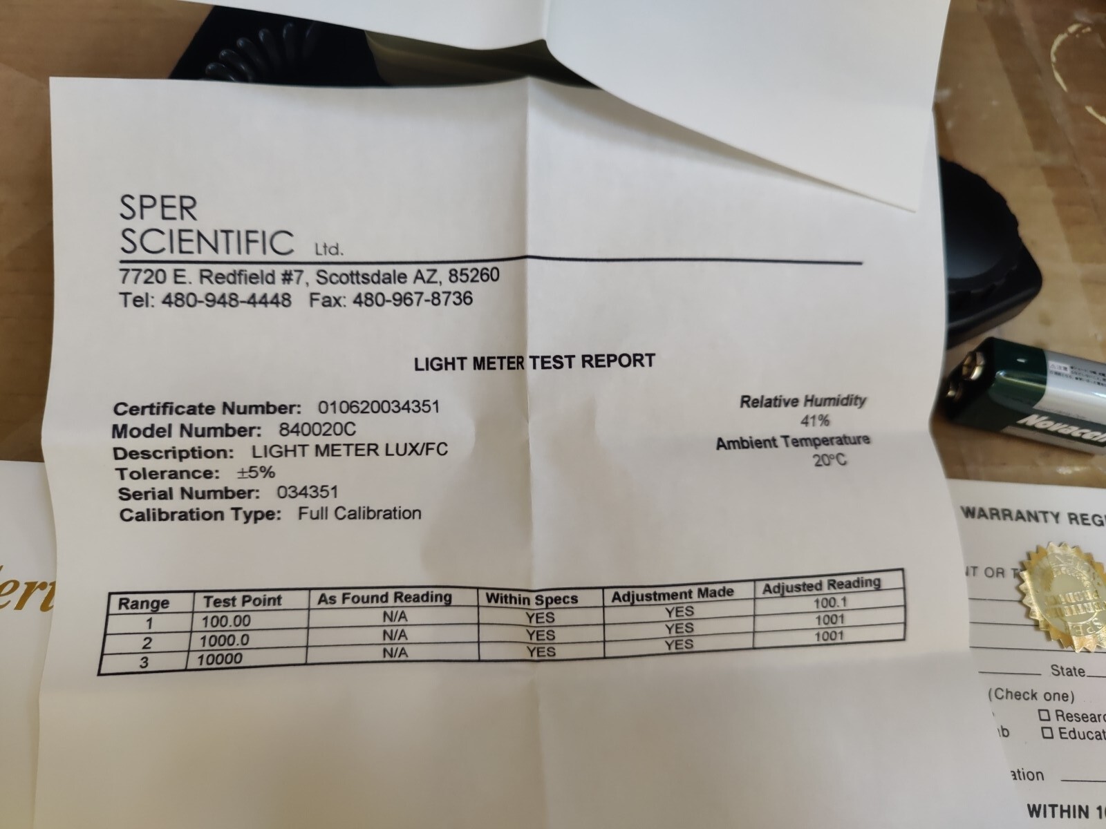 SPER Scientific Light Meter LUX/FC – Model 840020C – NIST Calibration