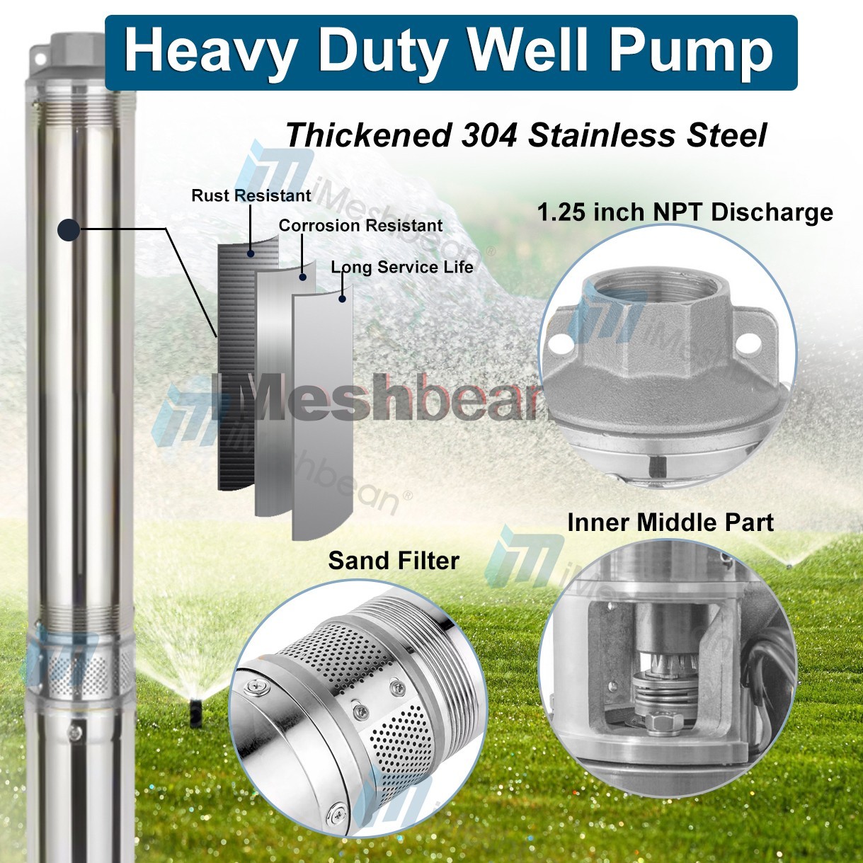 4″ 2HP AC/DC 220V Solar Pump Submersible Pump Bore Deep Well Pump+MPPT Controlle