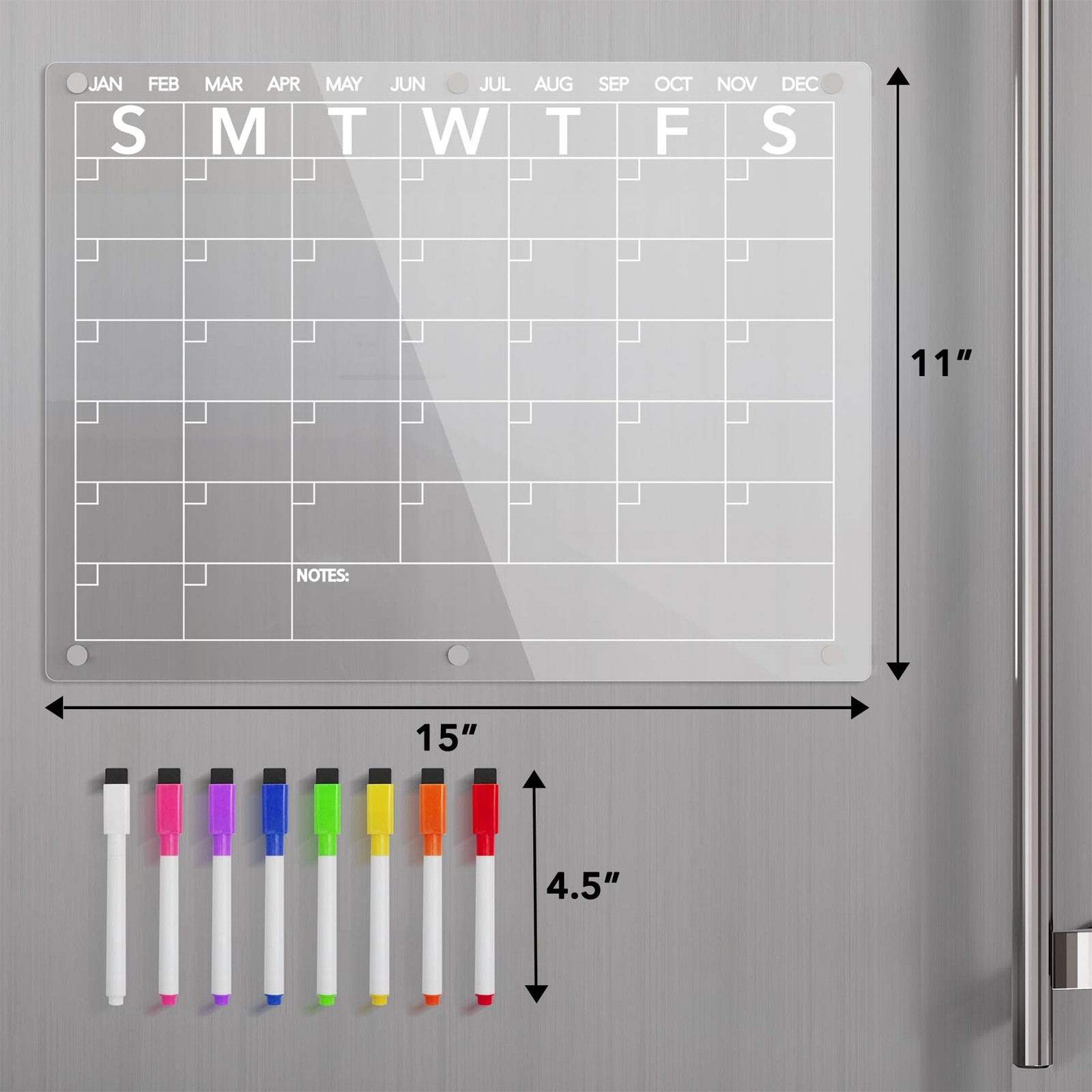 Neatsure Acrylic Magnetic Dry Erase Board Calendar for Fridge, 15″x11″, Clear