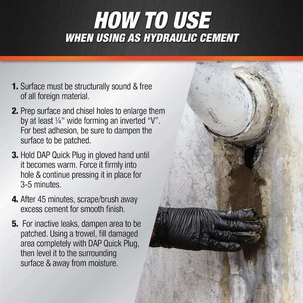 Dap 14090 Hydraulic Cement, Pail, Gray, Quick Plug