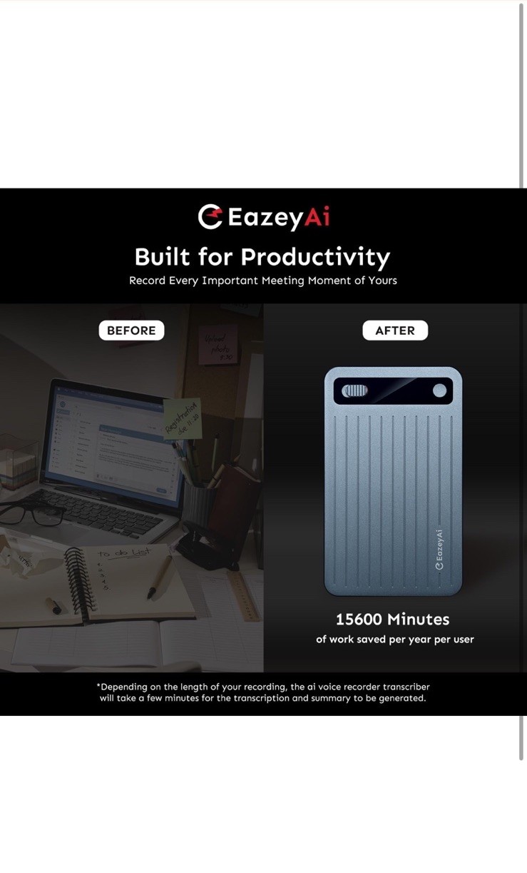 E Eazey AI Voice Recorder, Transcribes And Summarize Support 140 Languages App C