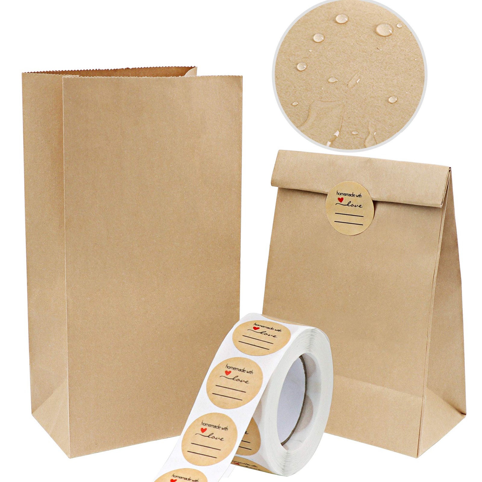 100pcs Brown Paper Bags Grease Resistant Kraft Paper Bags 21.5x12x7 cm, Food…