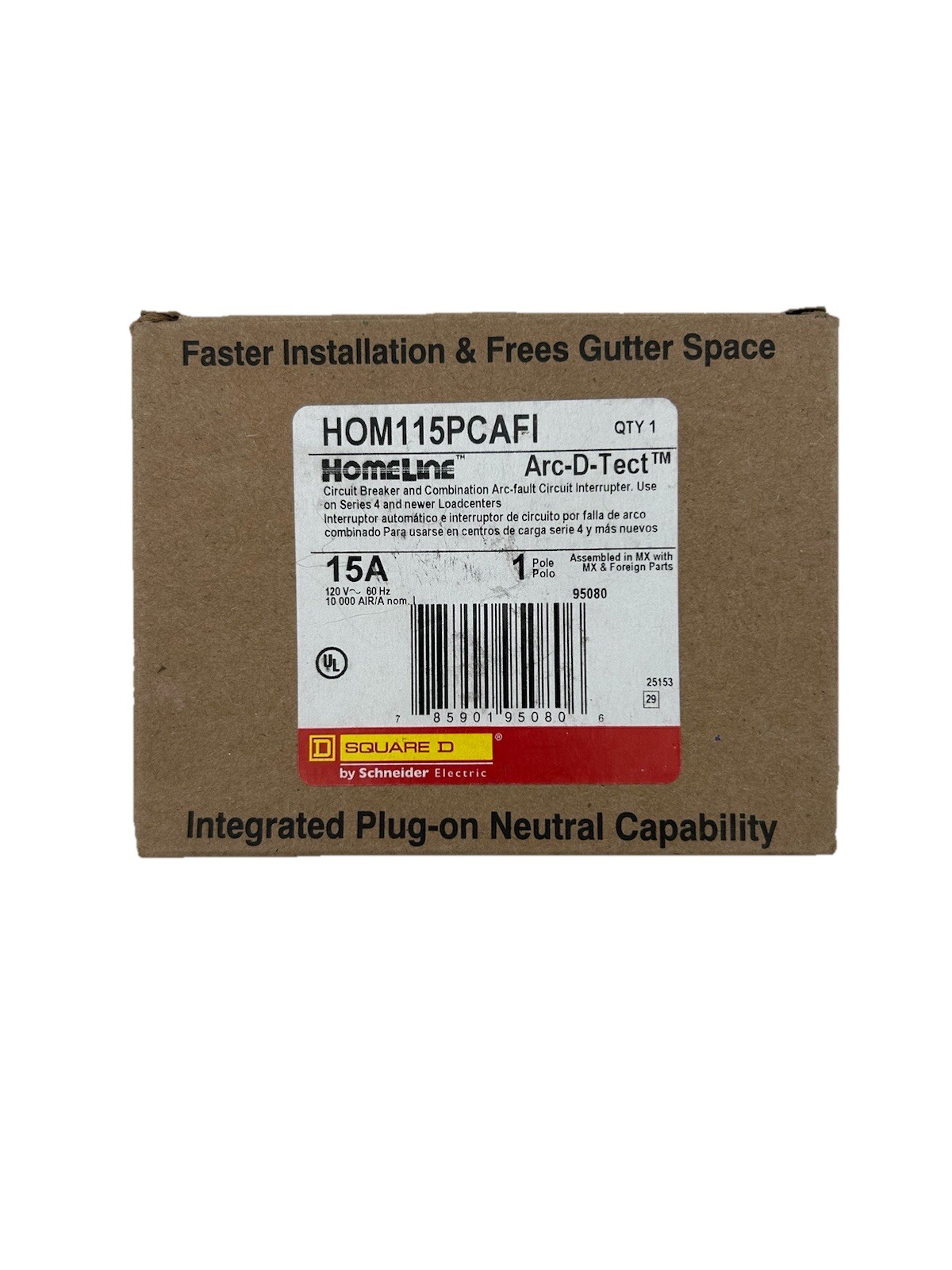 NEW Square D HOM115PCAFI Plug-On Neutral 15 Amp 1 Pole Circuit Breaker