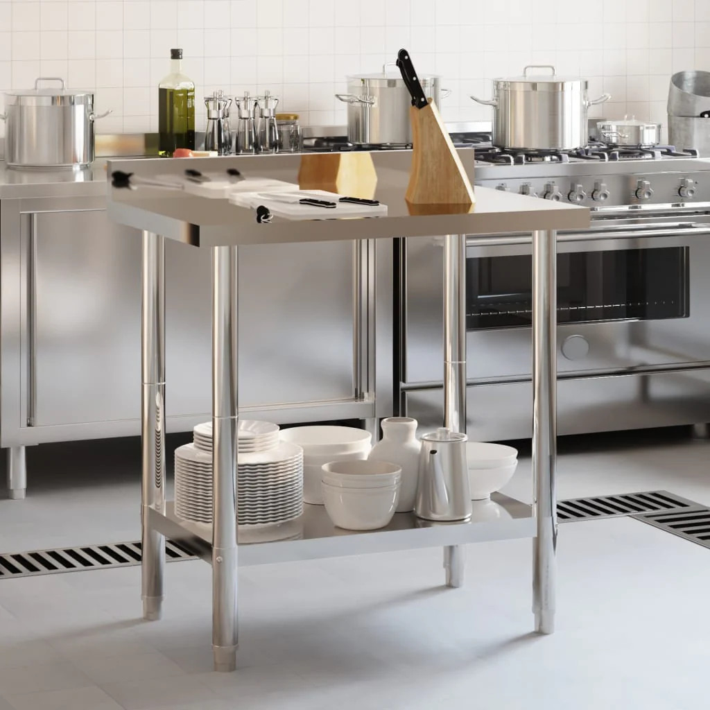 Vidaxx kitchen work table with splash guard 82.5x55x93 cm stainless steel
