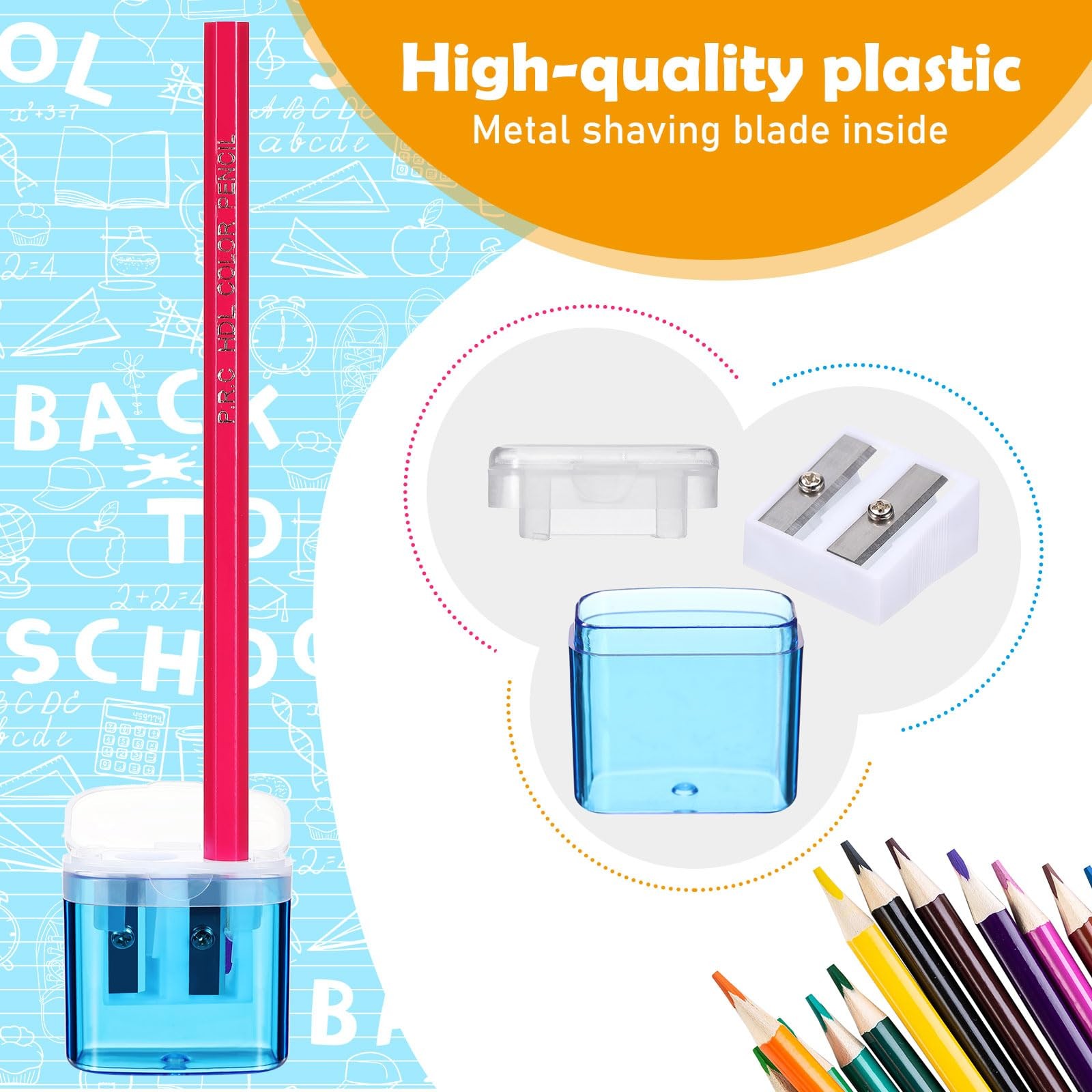 180 PCS Manual Pencil Sharpeners Bulk Handheld Dual Hole With Lid Colorful