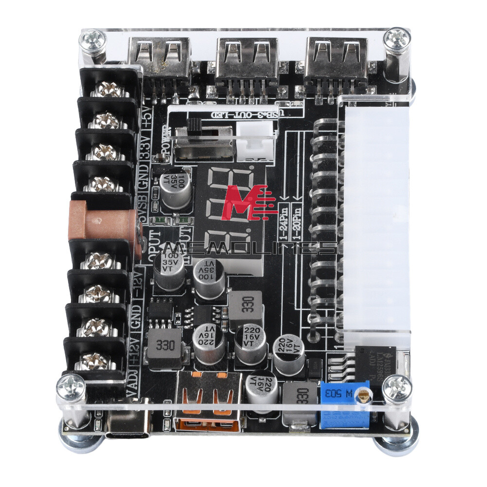 20/24Pin ATX Power Supply Breakout Board Adjustable Voltage Module + Case USA