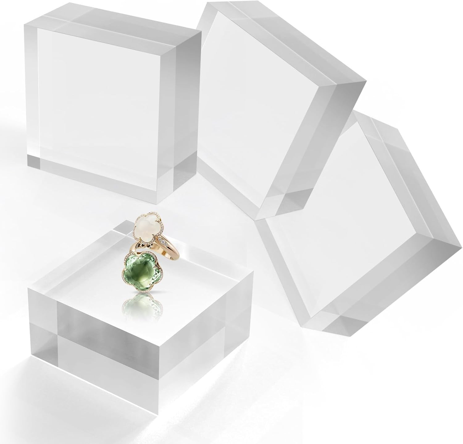 SAMYUCHO Acrylic Base Stand 4 Pieces Acrylic Blocks for Display 4 X 4 X 2 Inch C