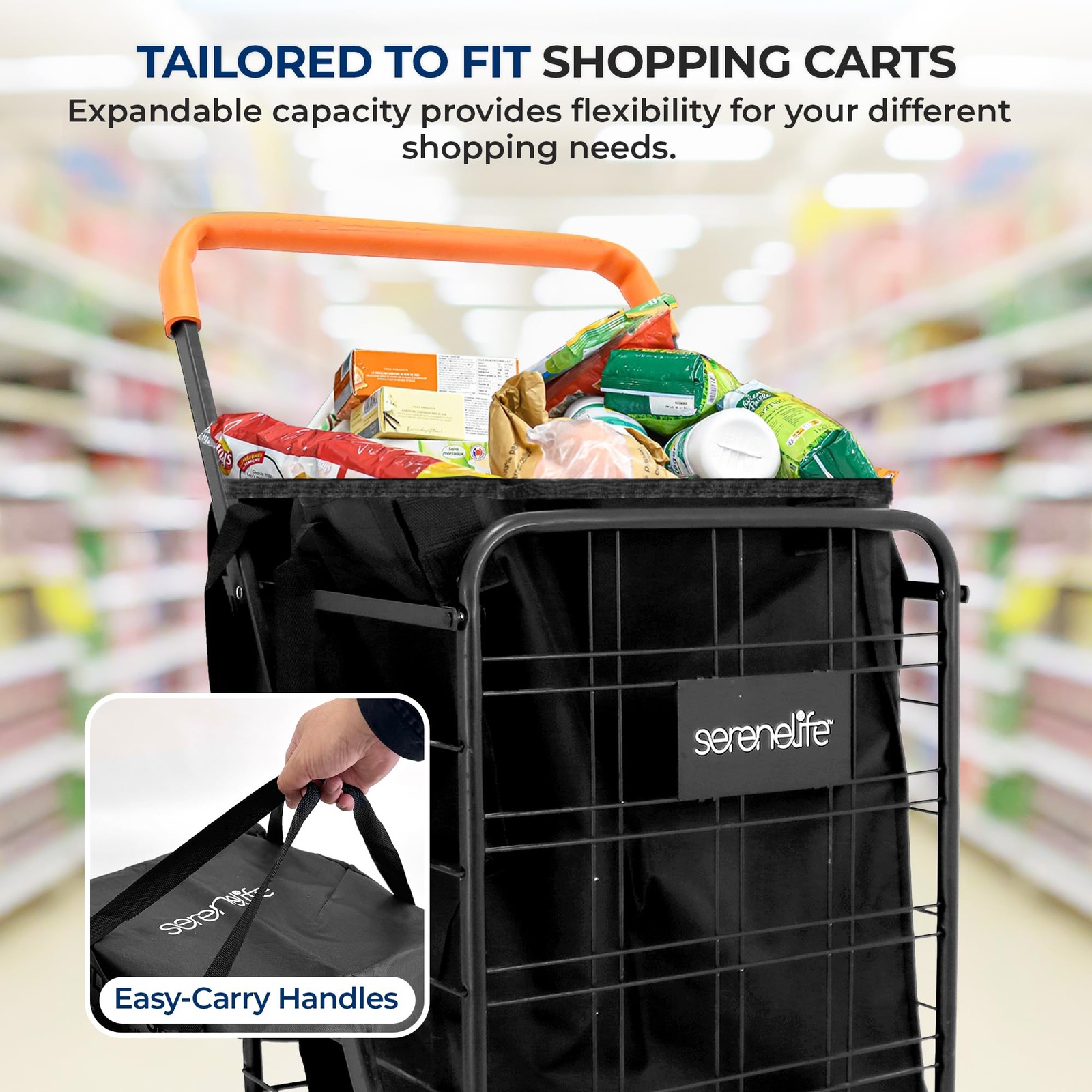 Serenelife Waterproof Tear-Resistant Shopping Cart Liner 600D Oxford Fabric For