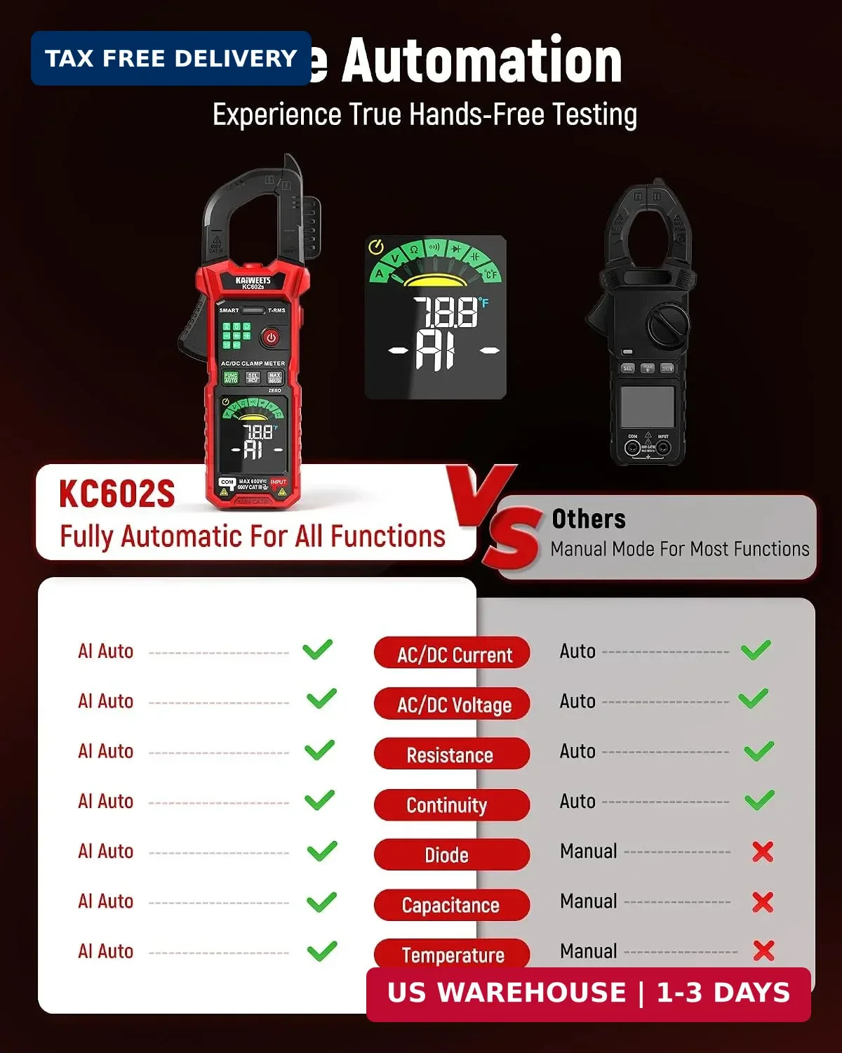 KAIWEETS Smart Digital Clamp Meter, 2026 Intelligent Auto Ranging Multimeter 600