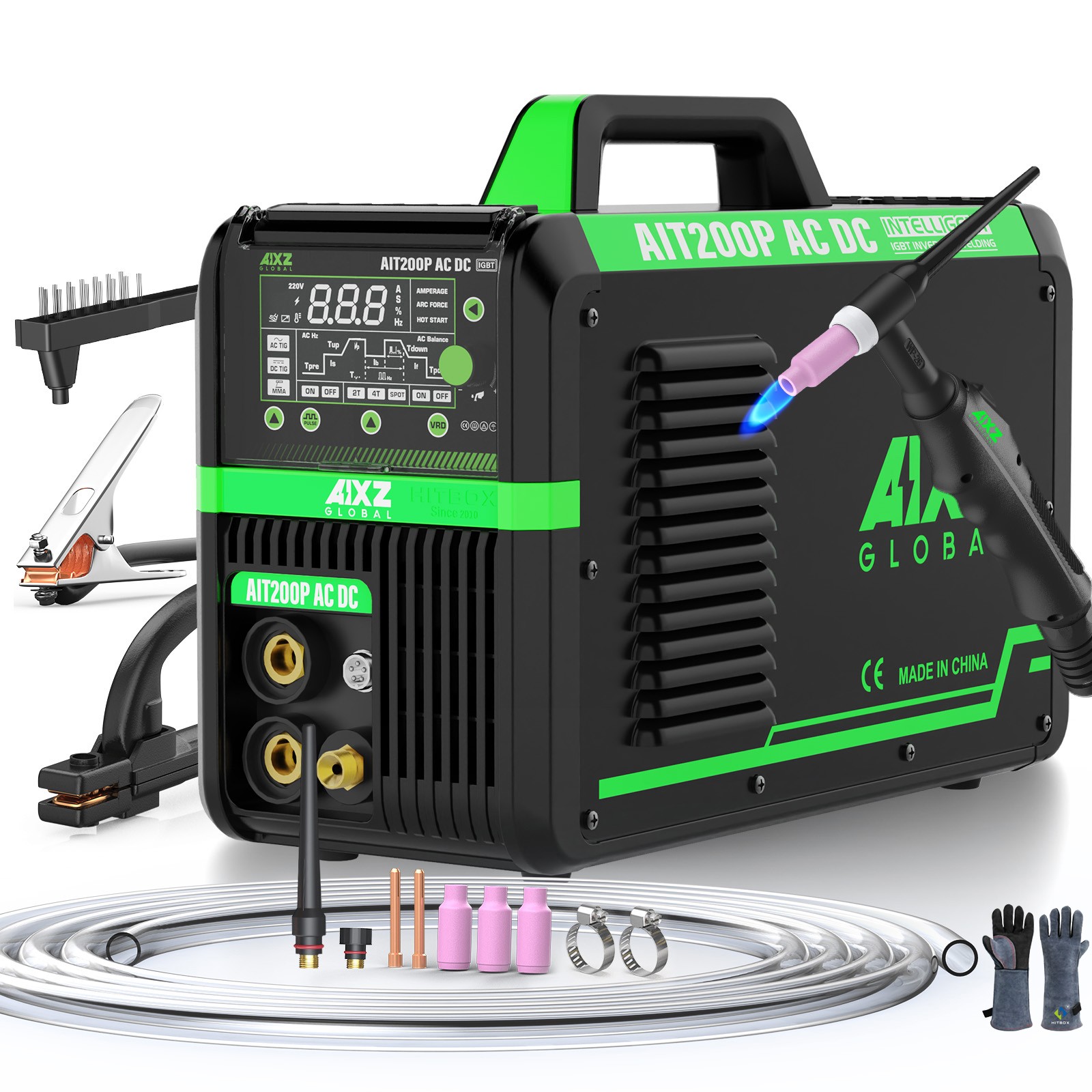 200A AC DC TIG Welder Pulse Aluminium 110V/230V TIG/ARC Inverter Welding Machine