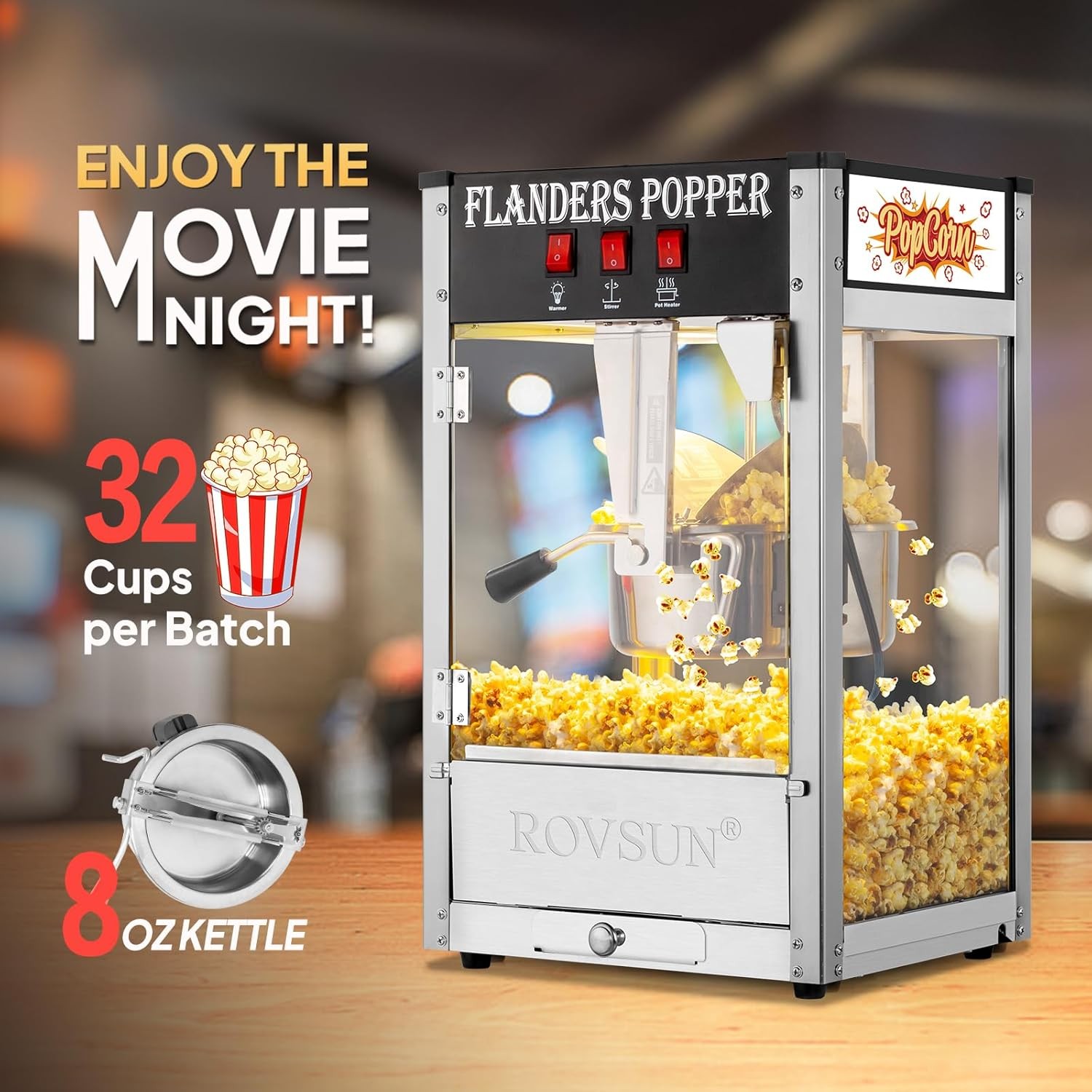 ROVSUN Commercial 8OZ Popcorn Machine Countertop Maker Vintage Style 850w Black