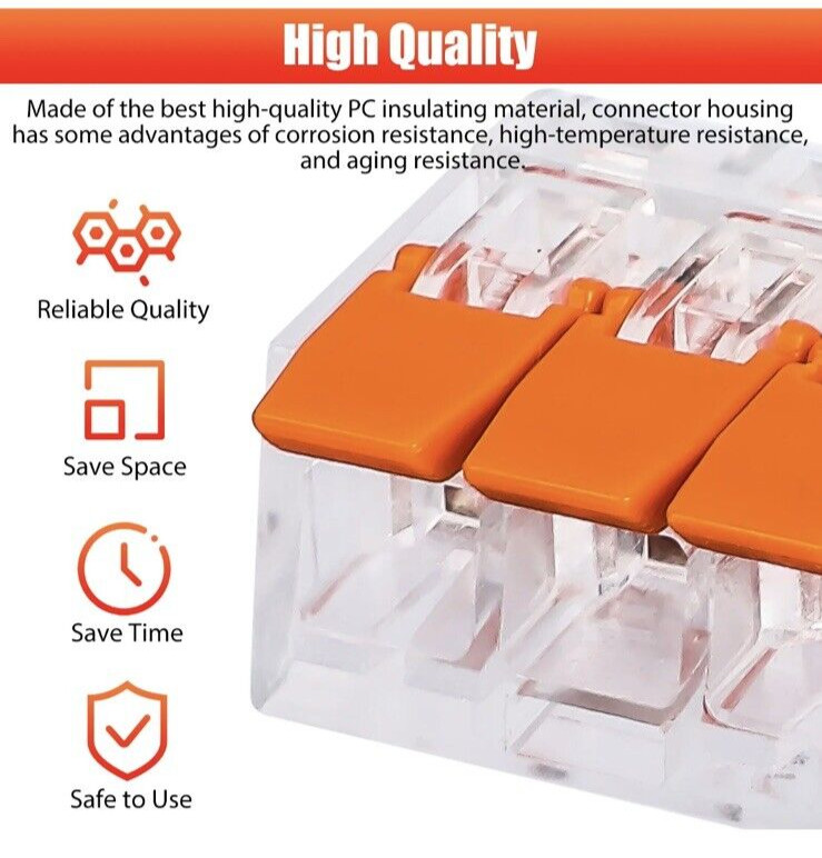 Lever Nut Compact Splicing Wire Connectors – 2/3/5 Conductor Set 75Pcs 221-412