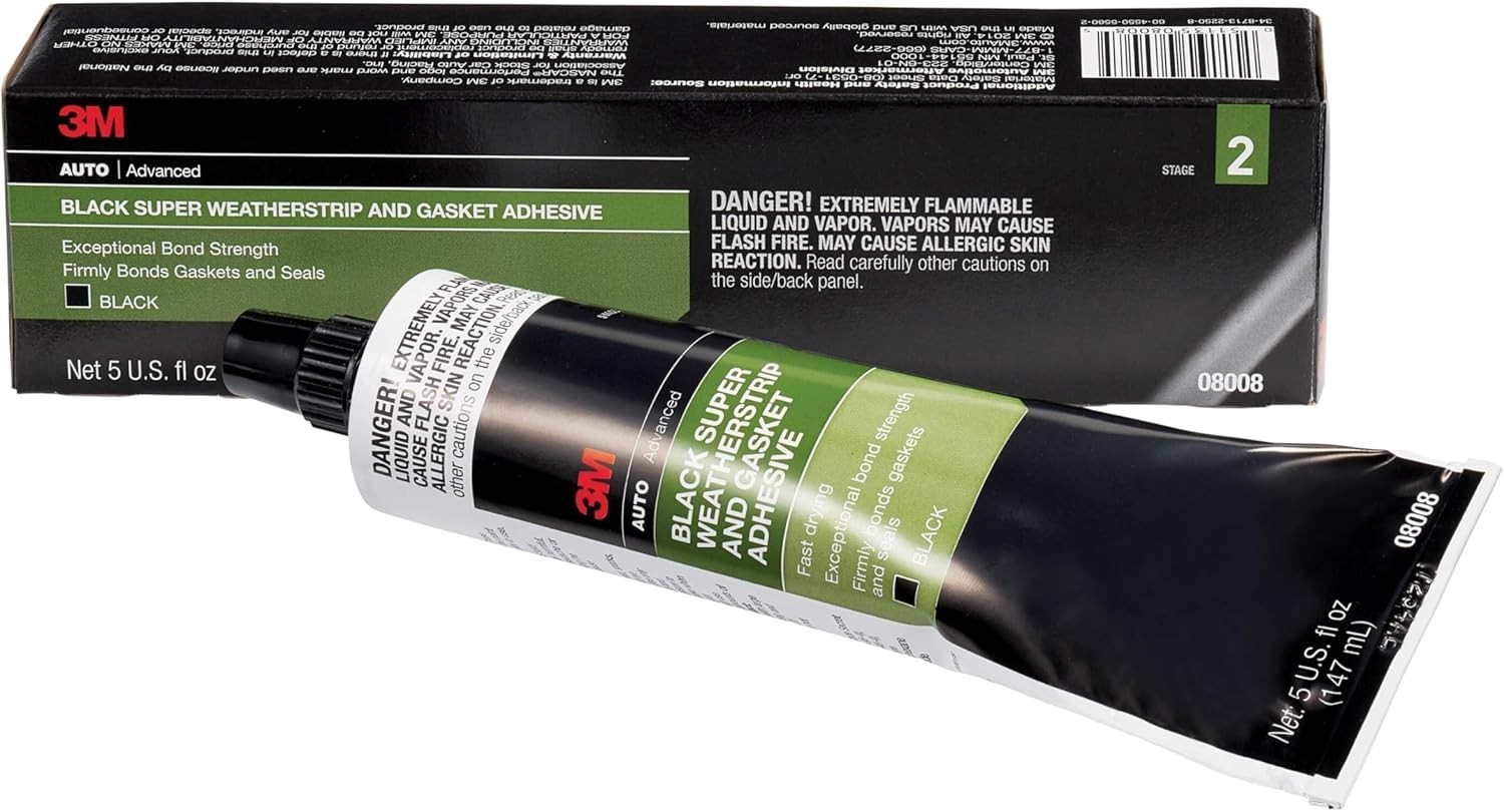 3M Black Super Weatherstrip and Gasket Adhesive, 08008, 5 fl oz, 1 Per Pack