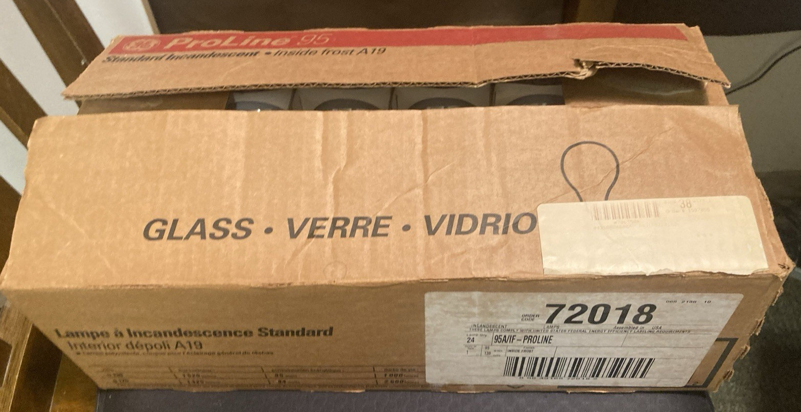 GE Proline 95 Incandescent Light Bulbs A19 95w 130V Open Full Case / Brand New
