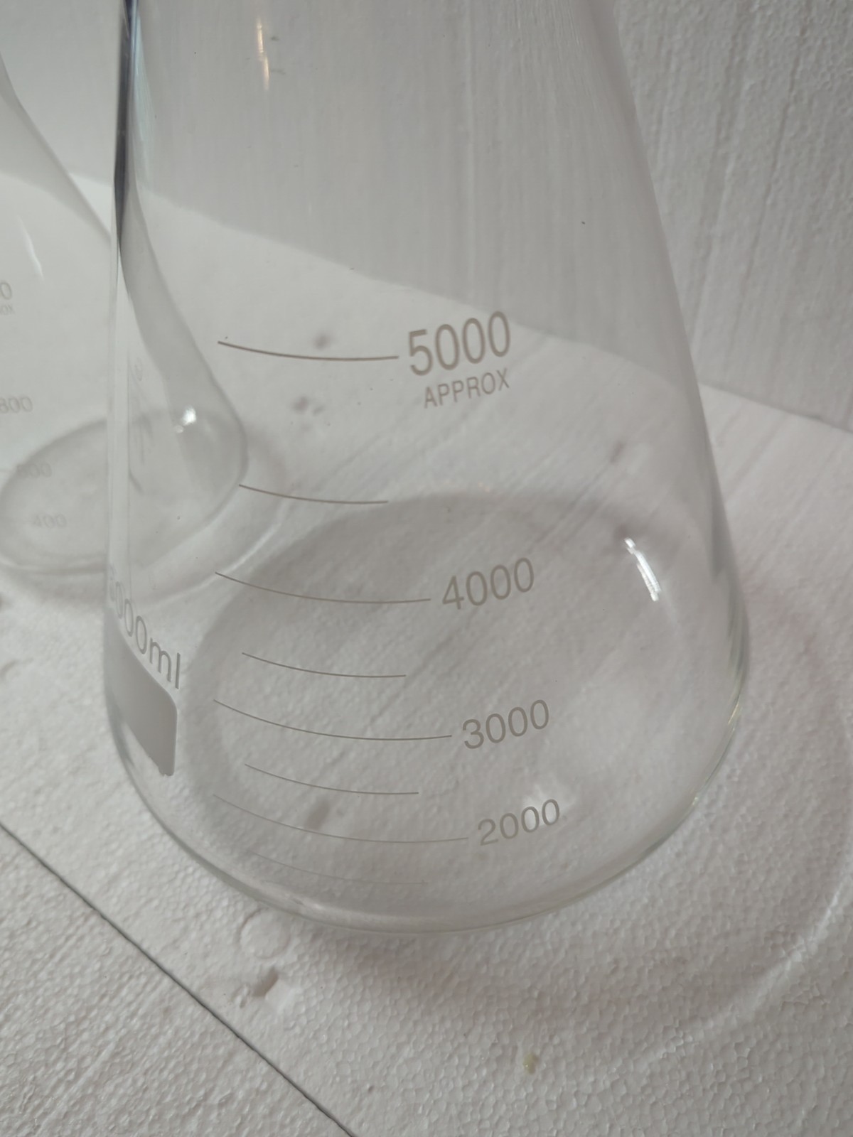 |LOT OF 2 | 5000ml & 1000ml Lab Glass Erlenmeyer Flasks Conical Bottle VGUC