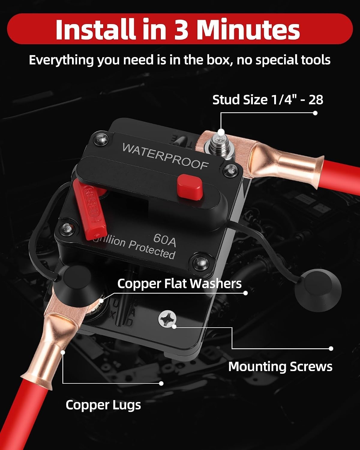 60 Amp Panel Mount Circuit Switch – Reliable and Safe for Marine & Car Audio Use