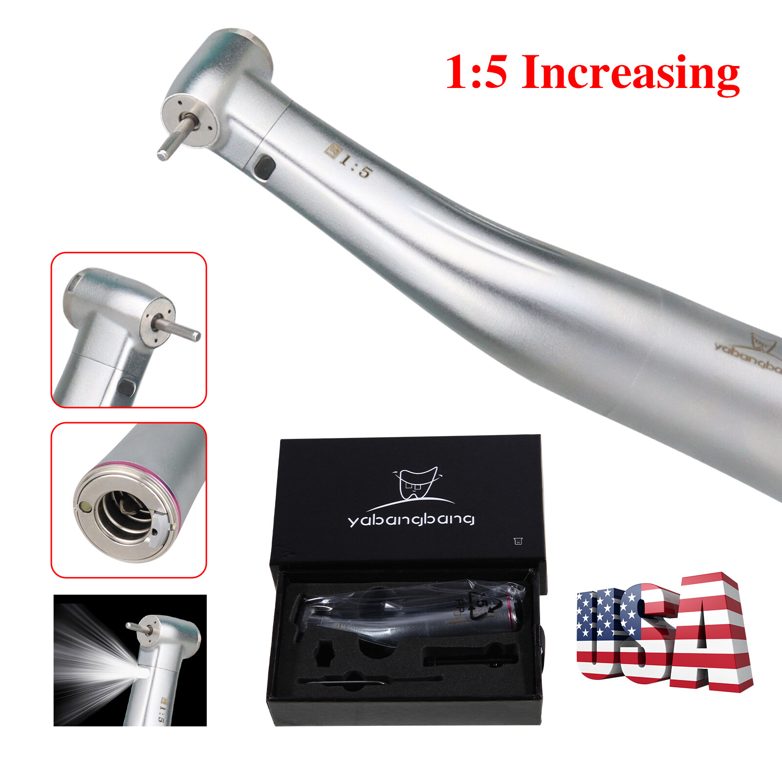 1-50*Dental 1:5 Increasing Fiber Optic LED Contra Angle Handpiece Fit NSK NYD