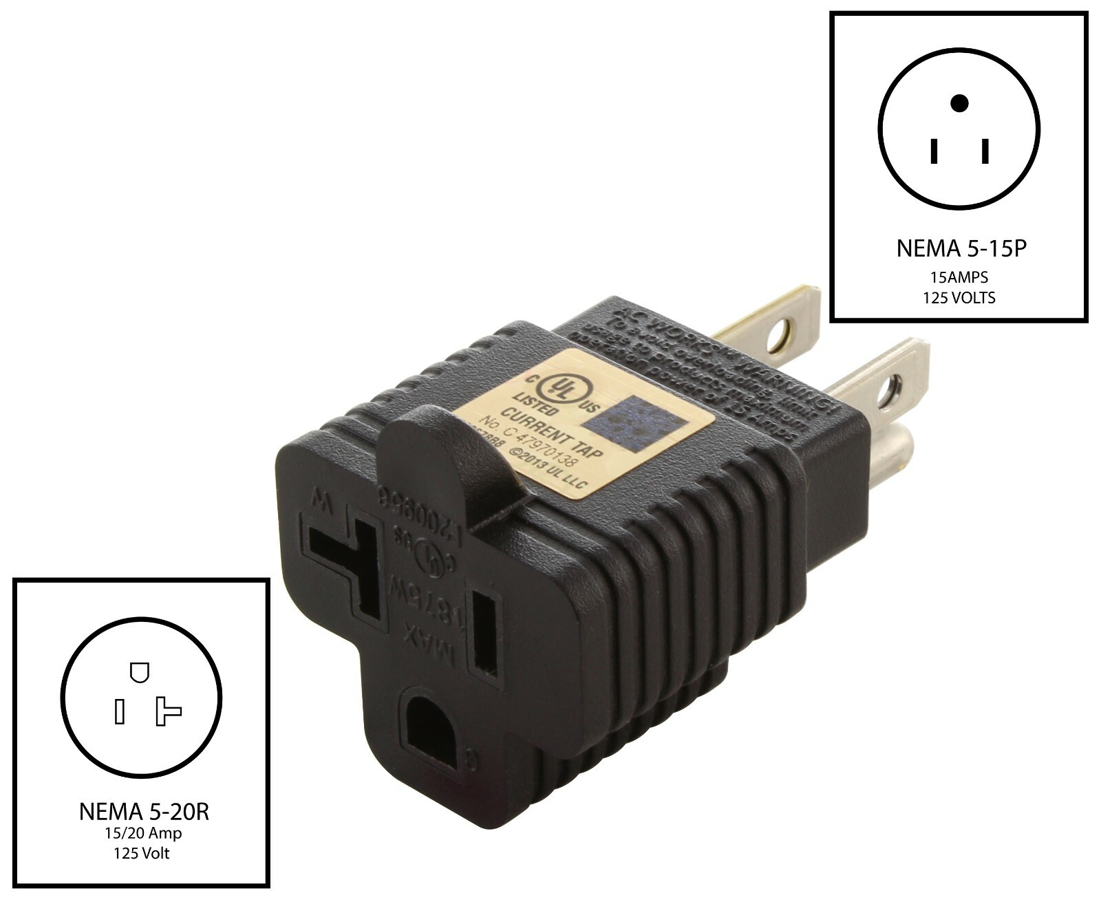 Household Electrical Adapter NEMA 5-20R to NEMA 5-15P by AC WORKS®