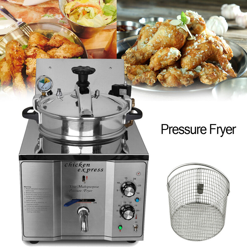 16L Electric Countertop Pressure Fryer, 110V Commercial Deep Fryer with Timer