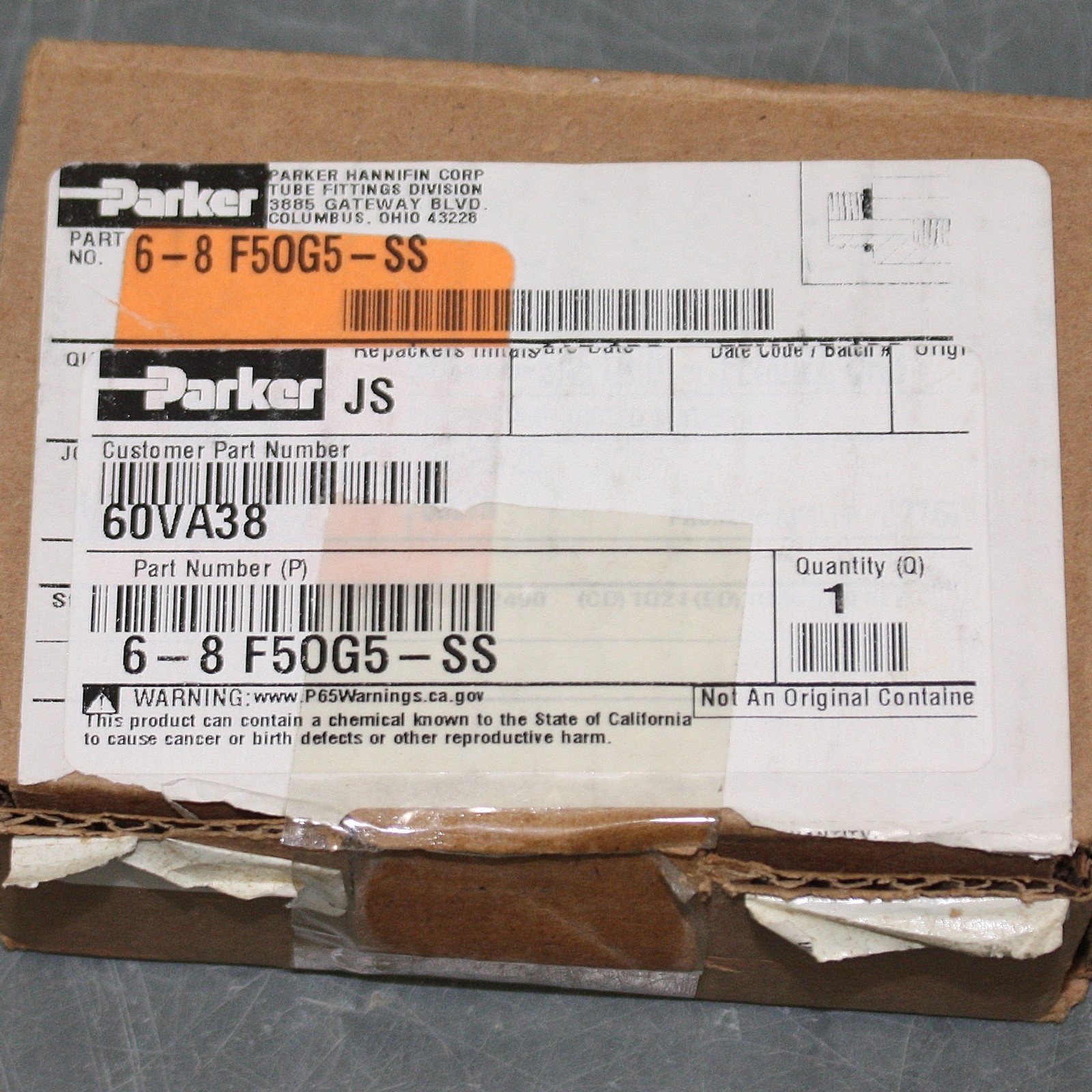 Parker Stainless Reducer Fitting 6-8 F5OG5-SS, 3/8″ x 1/2″ SAE ORB, 9/16″ x 3/4″