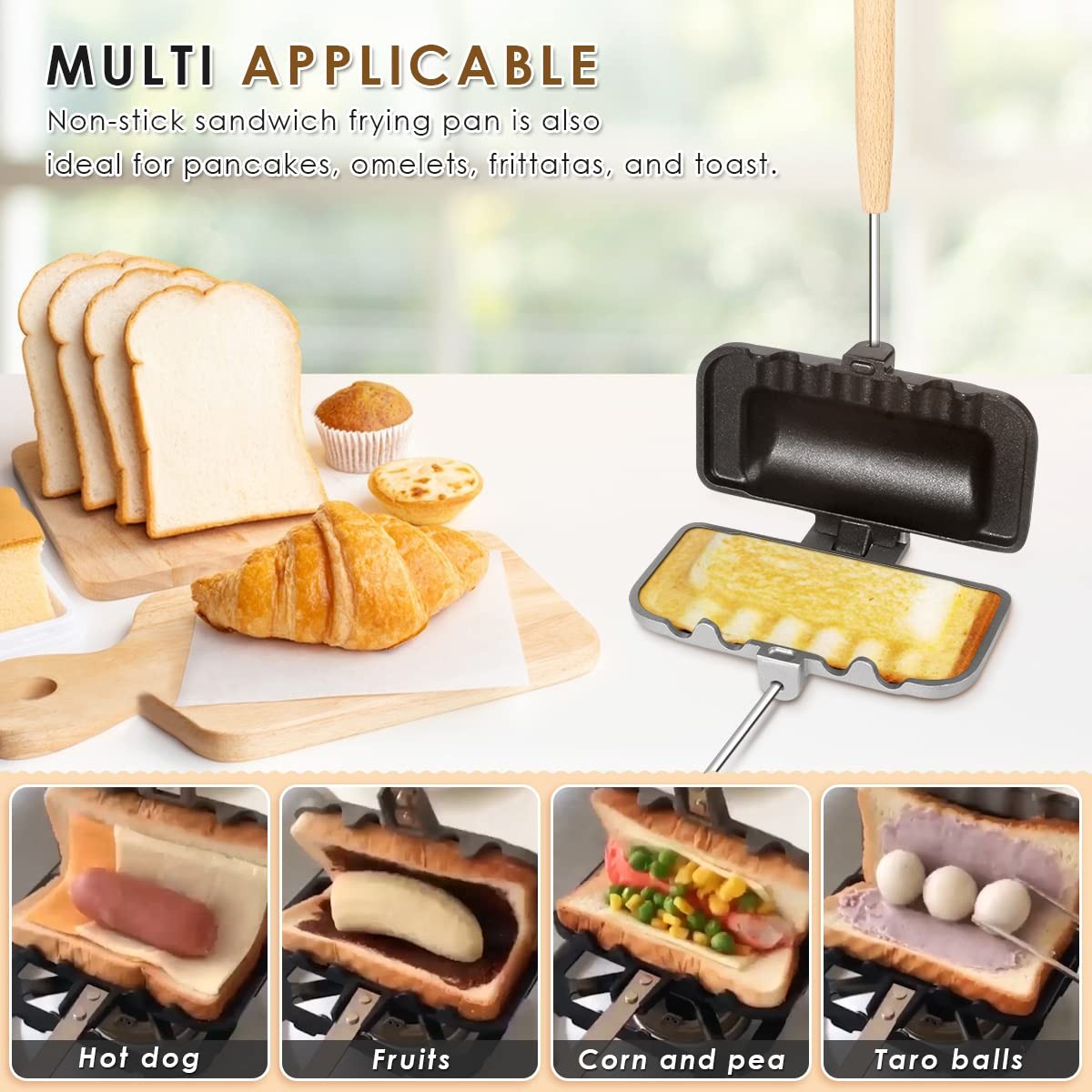 4w1h Sandwich Maker – Stove Top Hot Dog & Black & Silver, & Silver