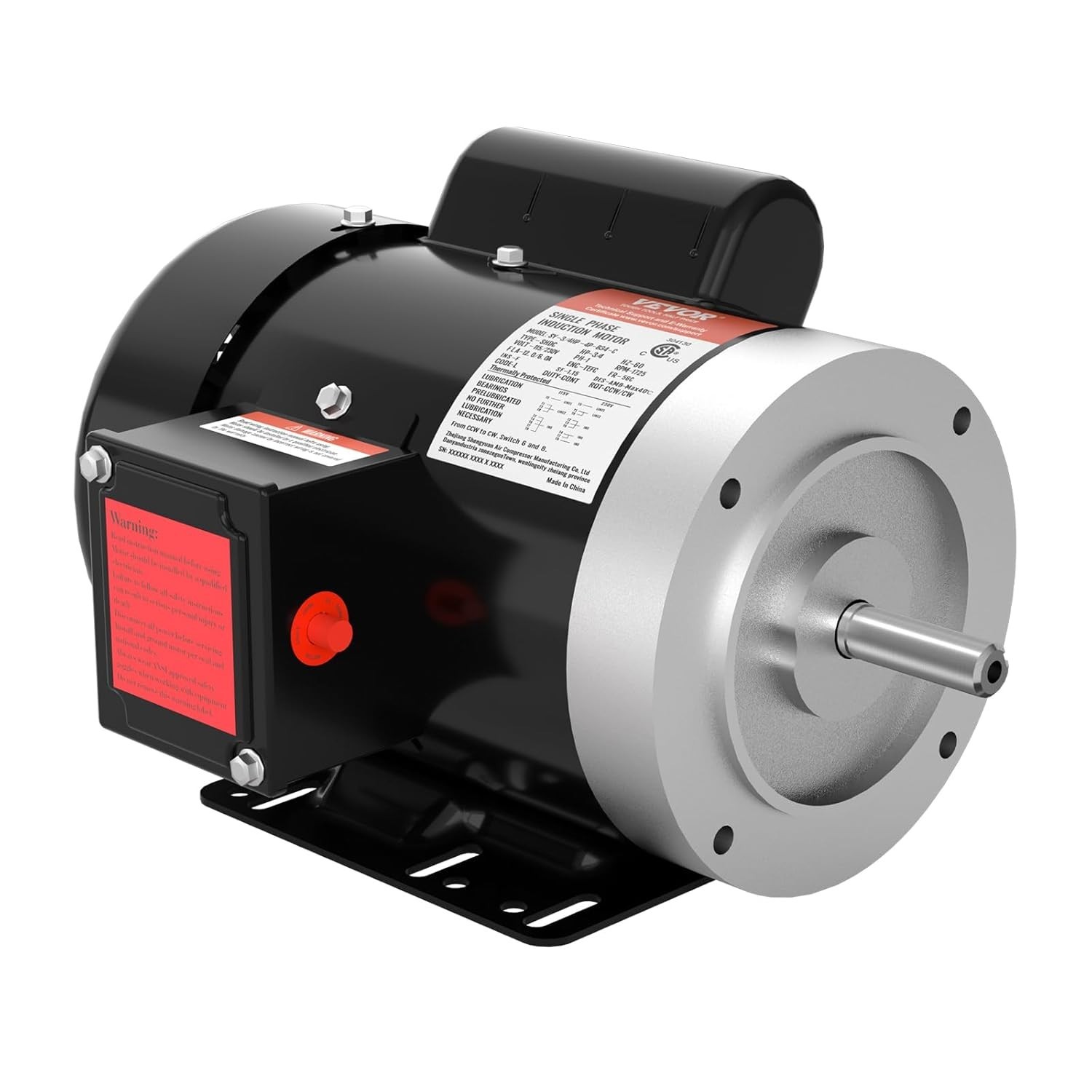 Durable 3/4HP Electric Motor with Overload Protection, Ideal for DIY Projects