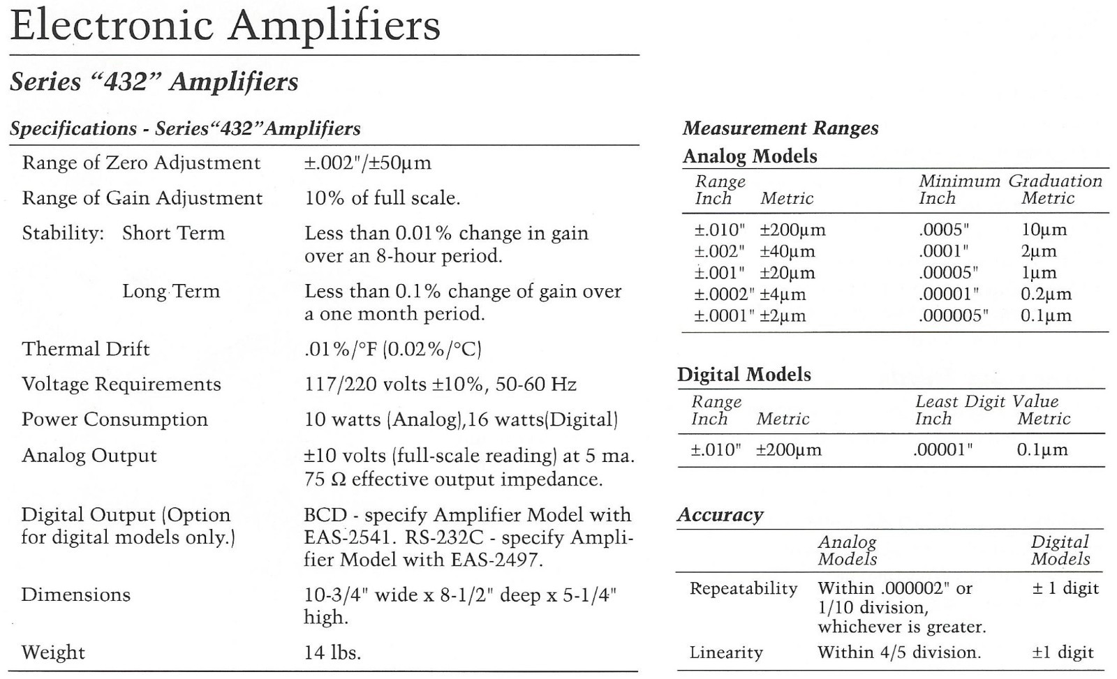 FEDERAL PRODUCTS 432 SERIES EAS-2350 GAGING AMPLIFIER with EHE-1100 GAGE HEAD