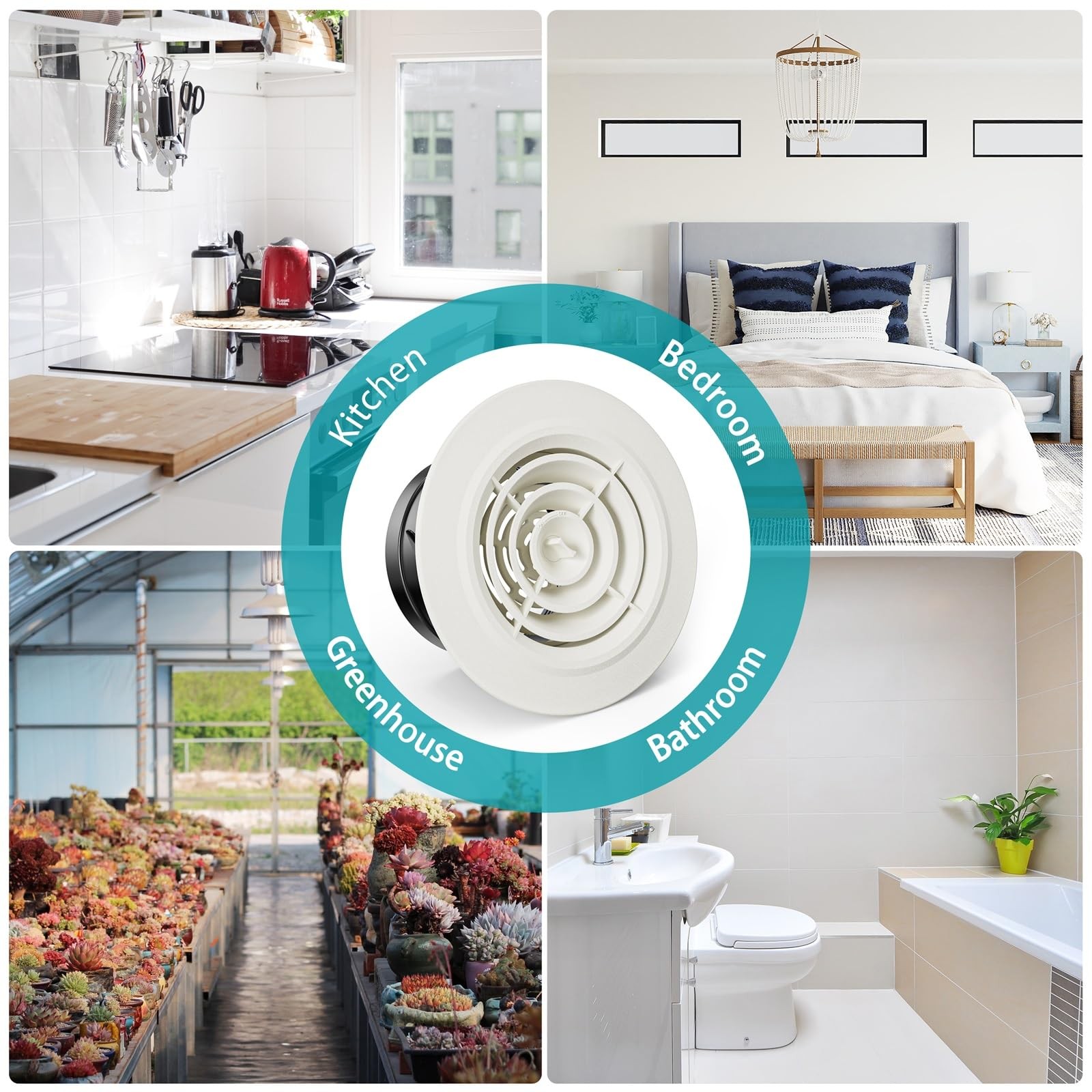 4 Inch Round Air Vent, Adjustable ABS Vent Cover, White Louver Grille Vent Fi