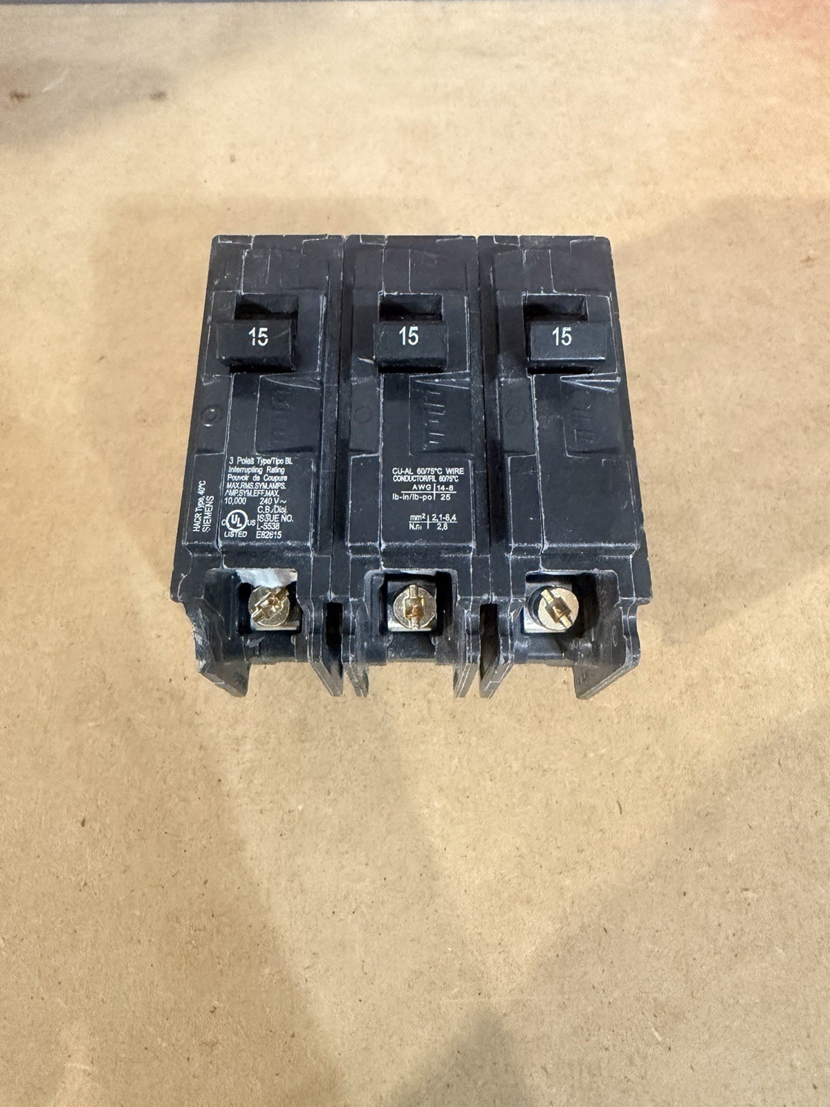 Siemens B315 15A 240V 3-Pole Bolt-On Circuit Breaker