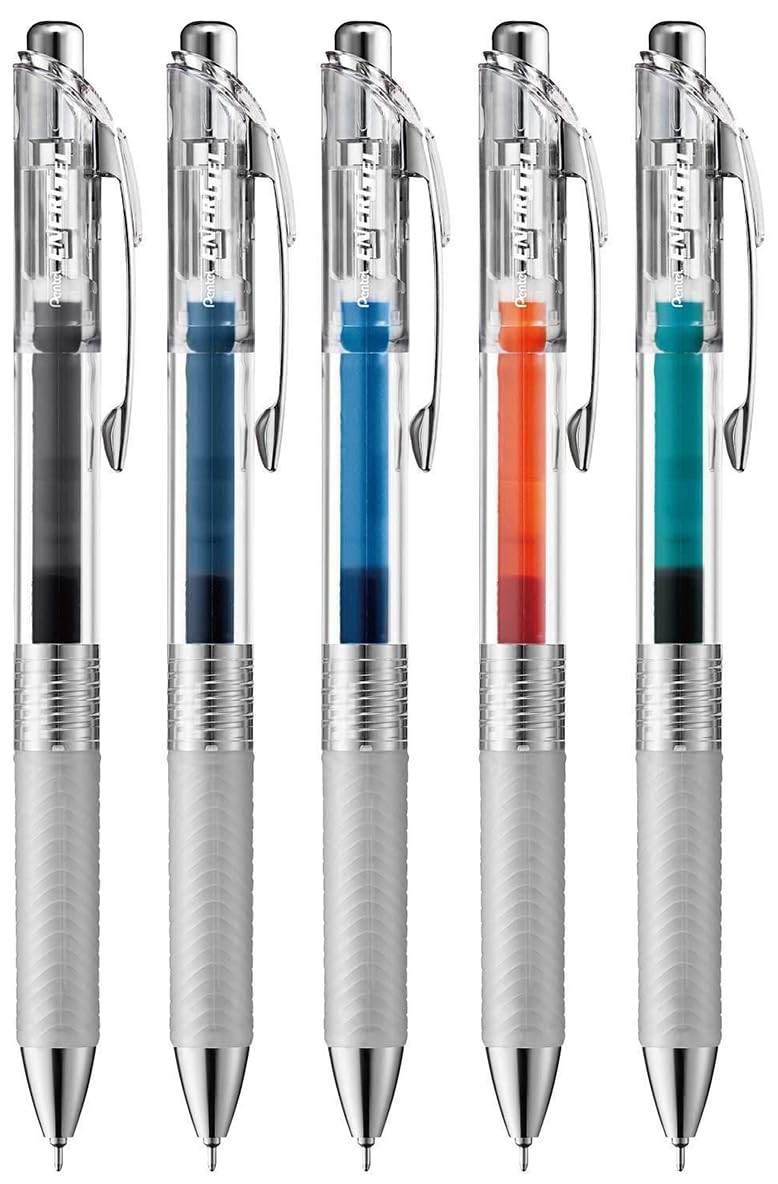 Pentel EnerGel Ink Ballpoint Pen, 0.02 inches 5 Count (Pack of 1), 5-color