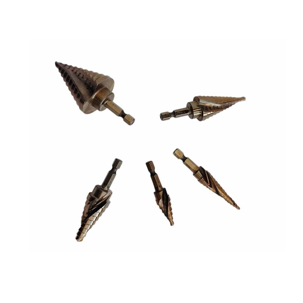 Step Drill Bits, 5PCS HSS Titanium Step Drill Bit Set, HSS Titanium Coating