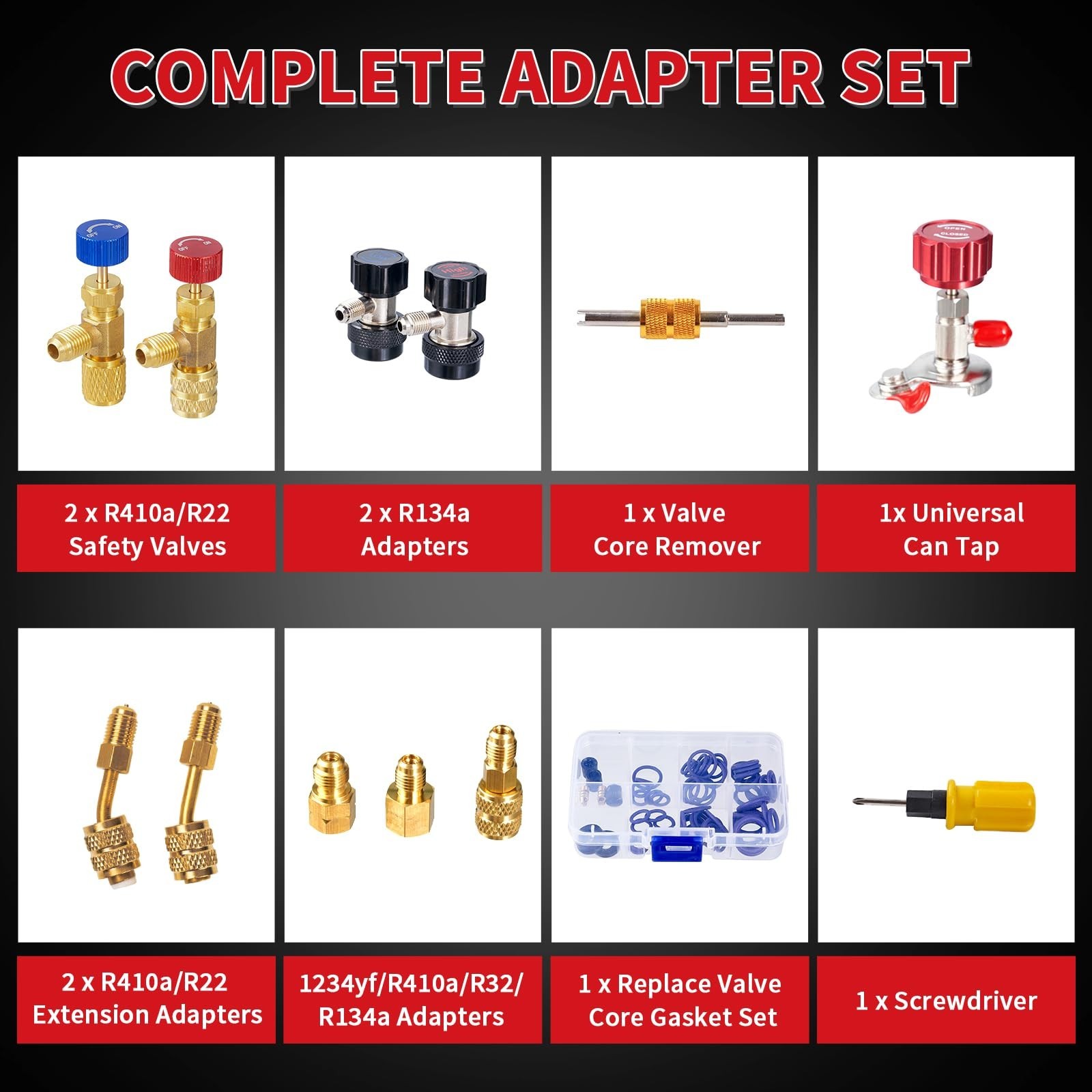 4-Way Manifold Gauge Set for R22/R410A/R134A | AC Charging Gauges, Quick Adapter