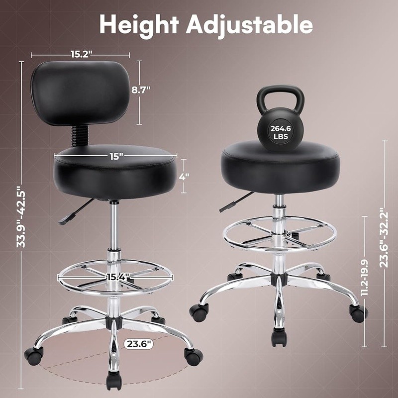 Adjustable Drafting Stool Ergonomic Rolling Chair Comfortable Office Bar Height
