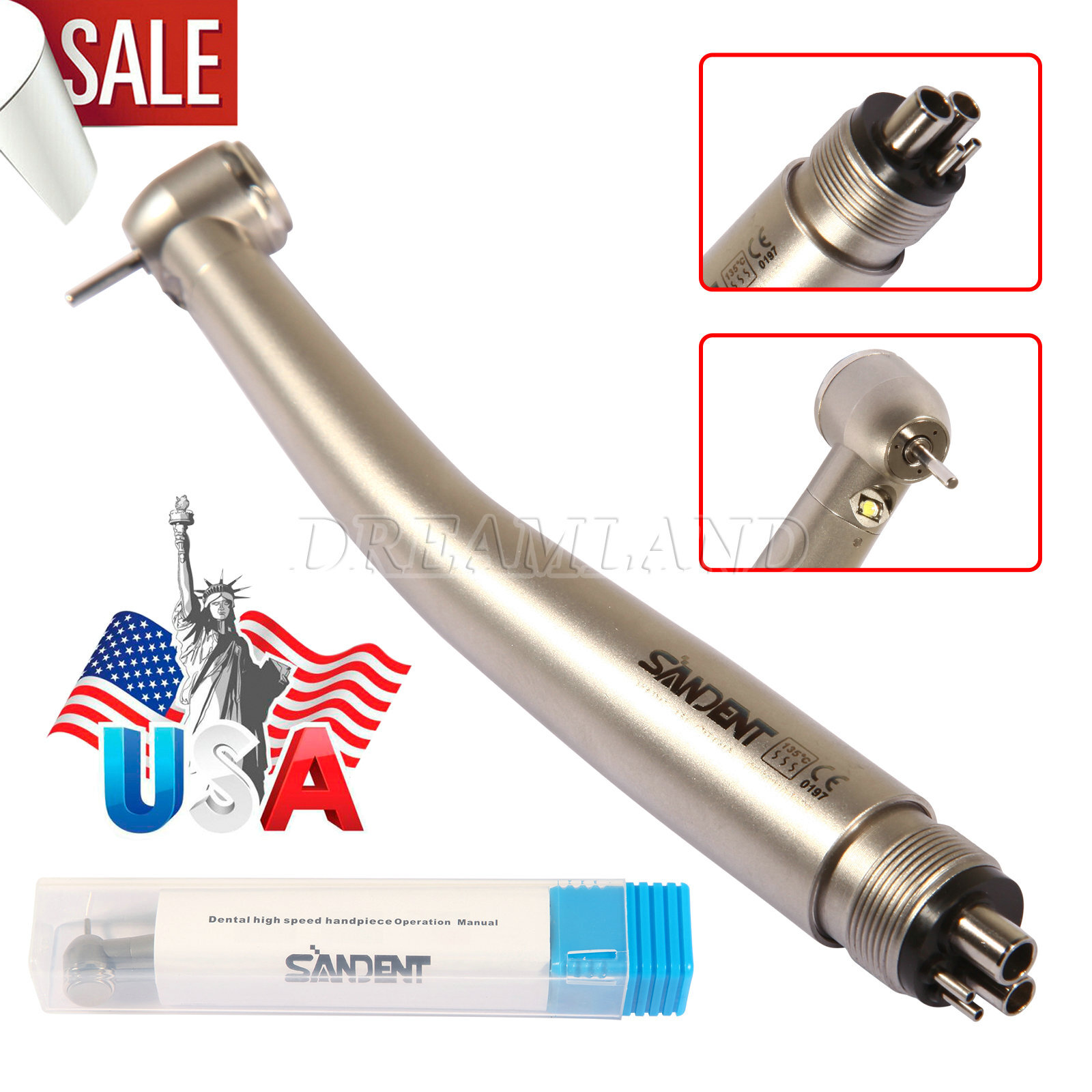 Dental E-generator LED Triple spray Fiber Optic Handpiece High Speed 4 Hole