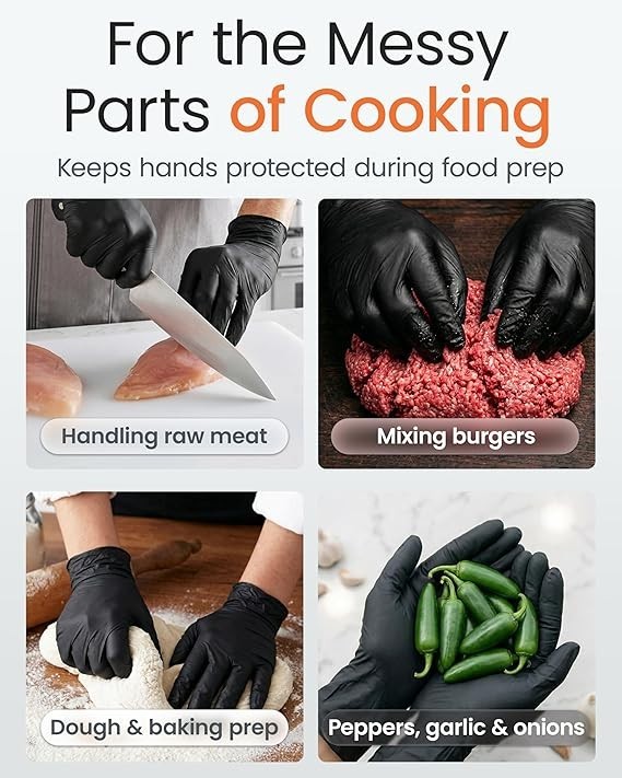 5 Mil Food Prep Black Nitrile Gloves Textured Disposable (Box of 100, Medium)