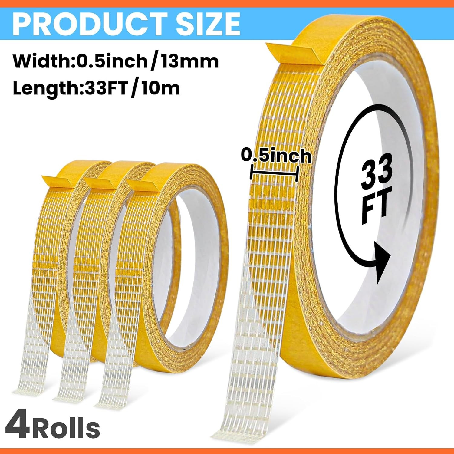 Double Sided Fabric Tape Heavy Duty for Hem, 0.5 in x 33FT/10m x 4Rolls