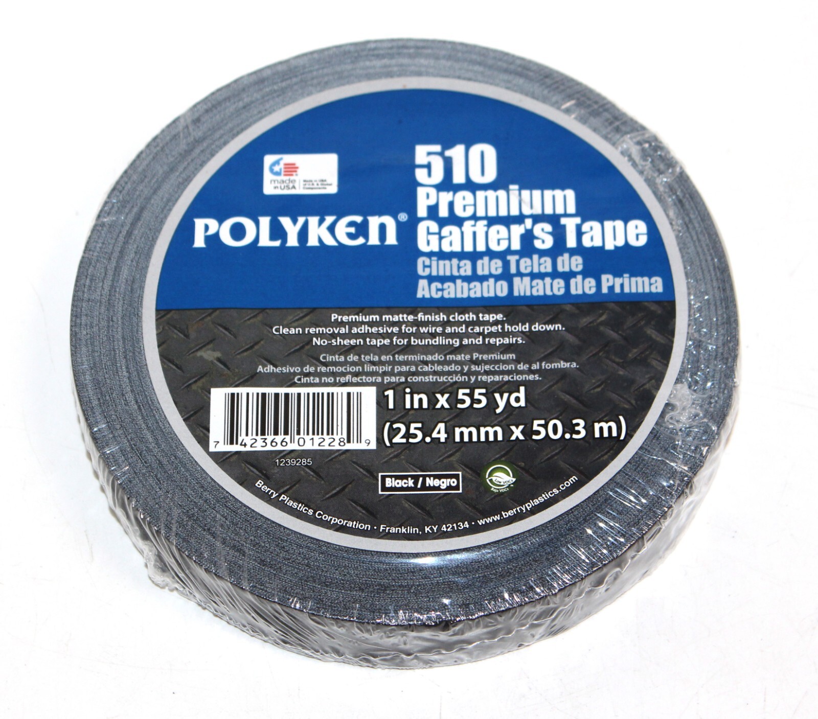 POLYKEN 510 Premium Gaffer’s Tape, 1 in x 55 yd (25.4mm x 50.3m), Premium matte