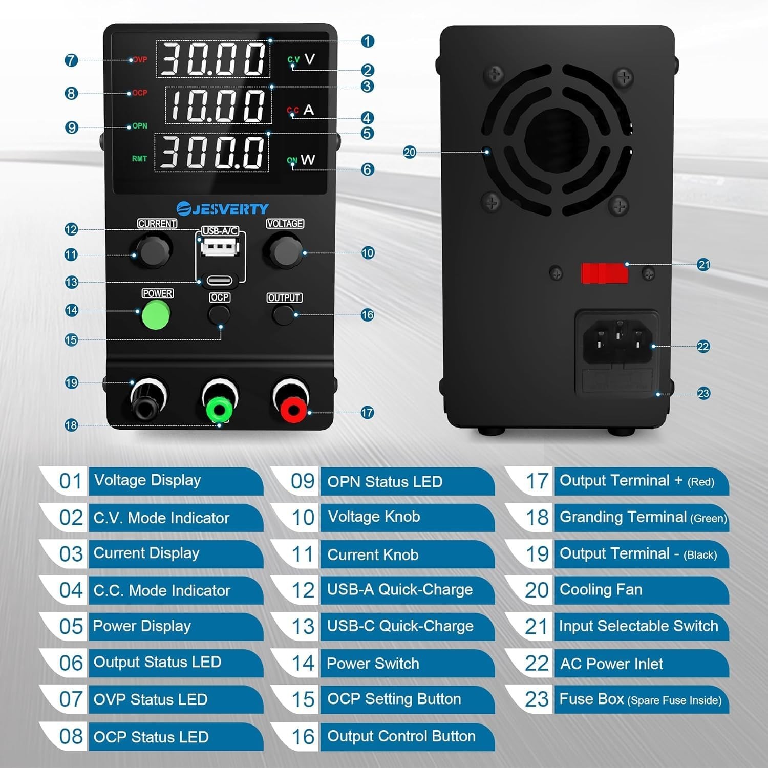 DC Power Supply Variable, 0-32V 0-10A Adjustable Switching DC Regulated Bench…