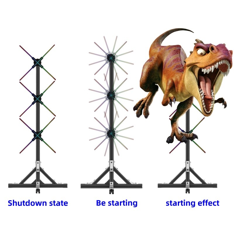 3D Holographic Fan Hologram 3-Fan Projector LED Light RGB Sign + Stand 63″