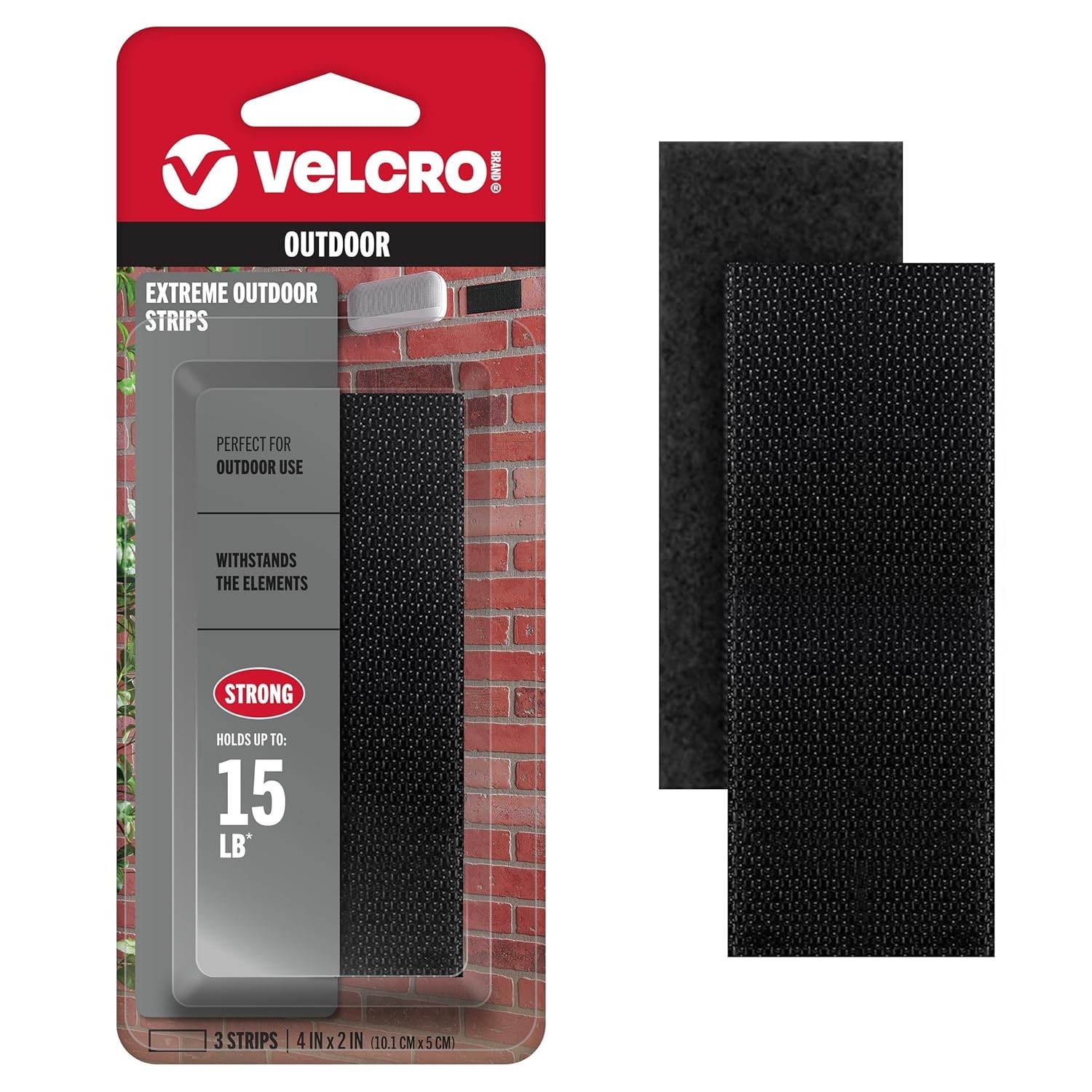 VELCRO Brand Industrial Strength Heavy Duty Strips, Holds 15 lbs 4×2″ (3 Sets)