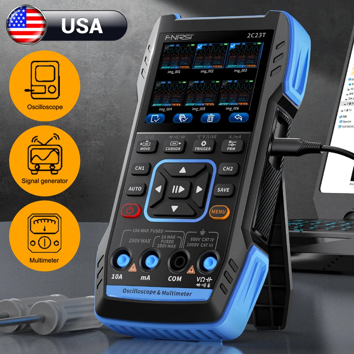 Portable Digital Scope Meter 10000 Counts 32kb Depth Auto-Ranging DMM w/ 2MHz FG