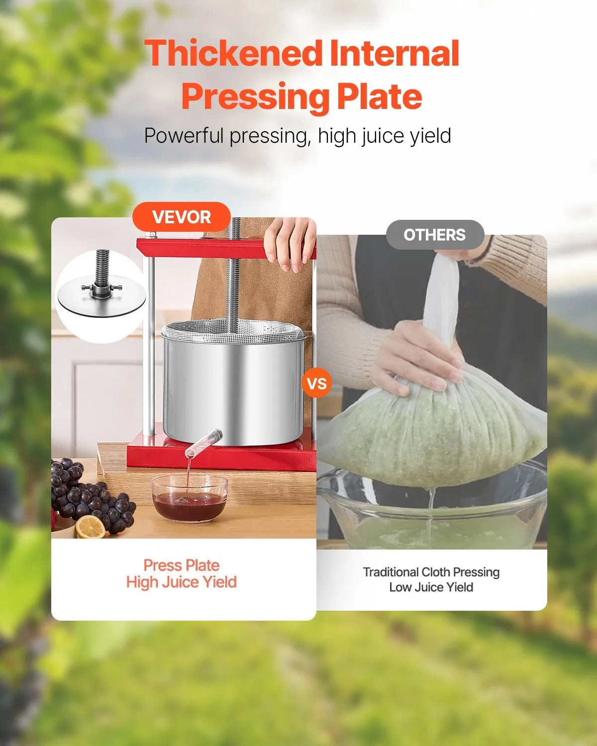 1.6 Gal/6L Fruit Wine Press, 2 Stainless Steel Barrels, Manual Juice Maker, Cide