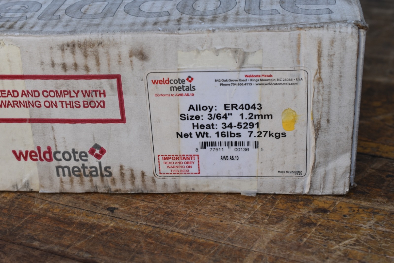Weldcote Metals alloy 4043, mig welding wire 0.35, 3.70 pounds.